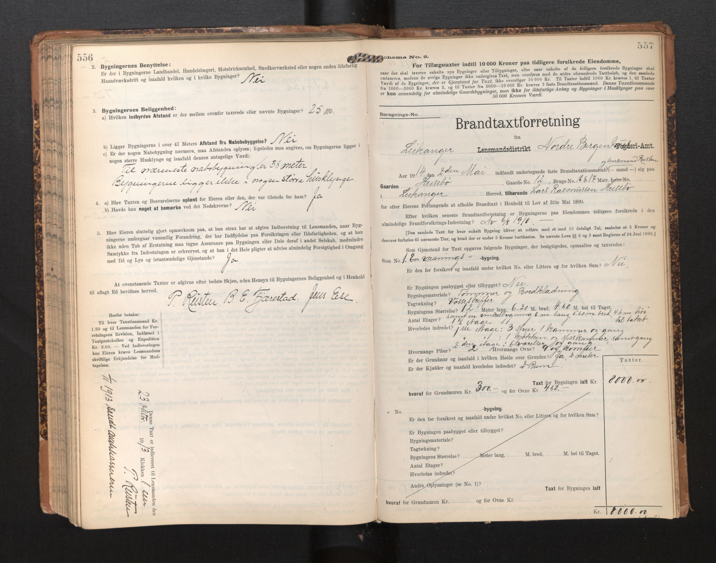 Lensmannen i Leikanger, SAB/A-29201/0012/L0005: Branntakstprotokoll, skjematakst, 1907-1917, s. 556-557