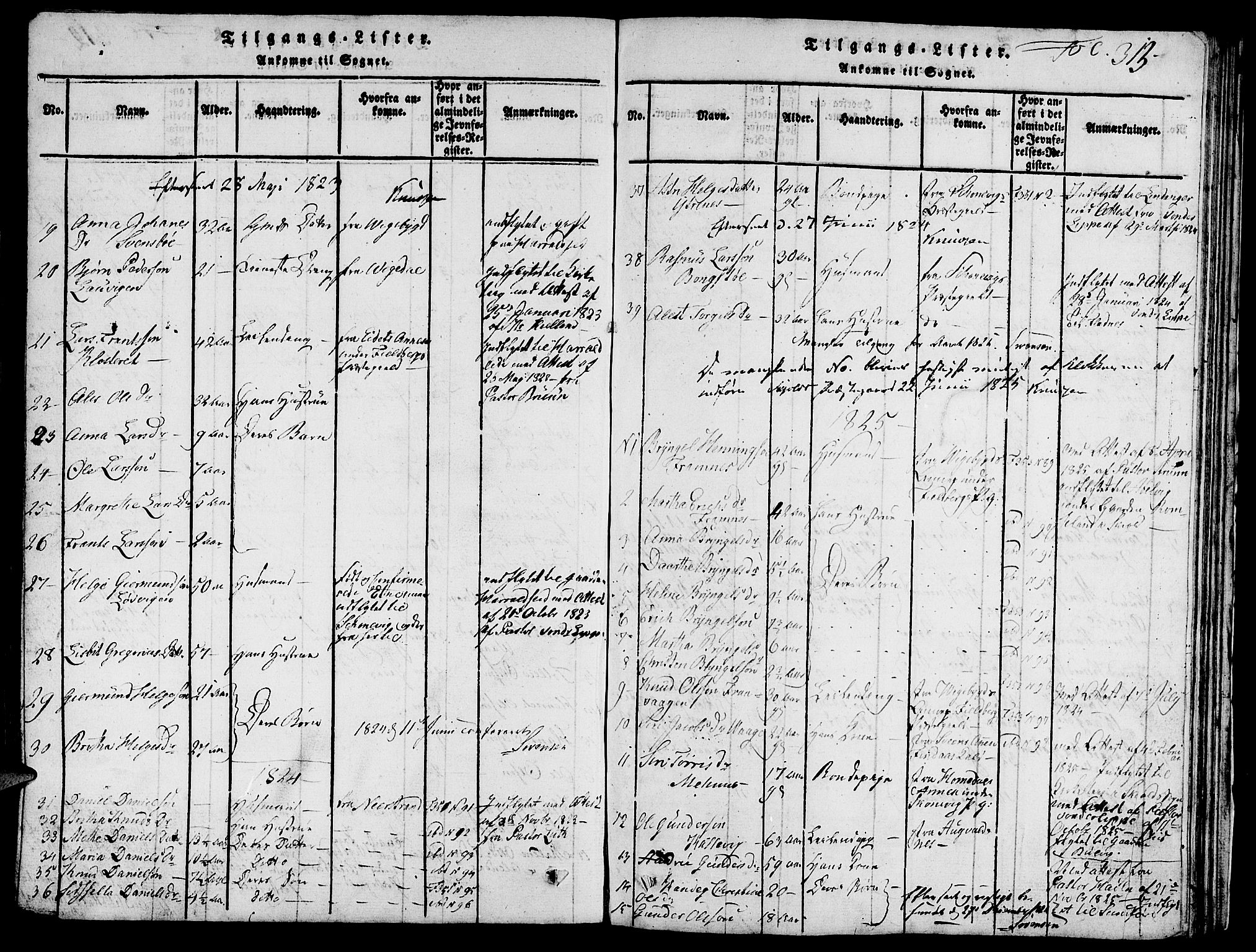 Skjold sokneprestkontor, SAST/A-101847/H/Ha/Hab/L0001: Klokkerbok nr. B 1, 1815-1835, s. 313