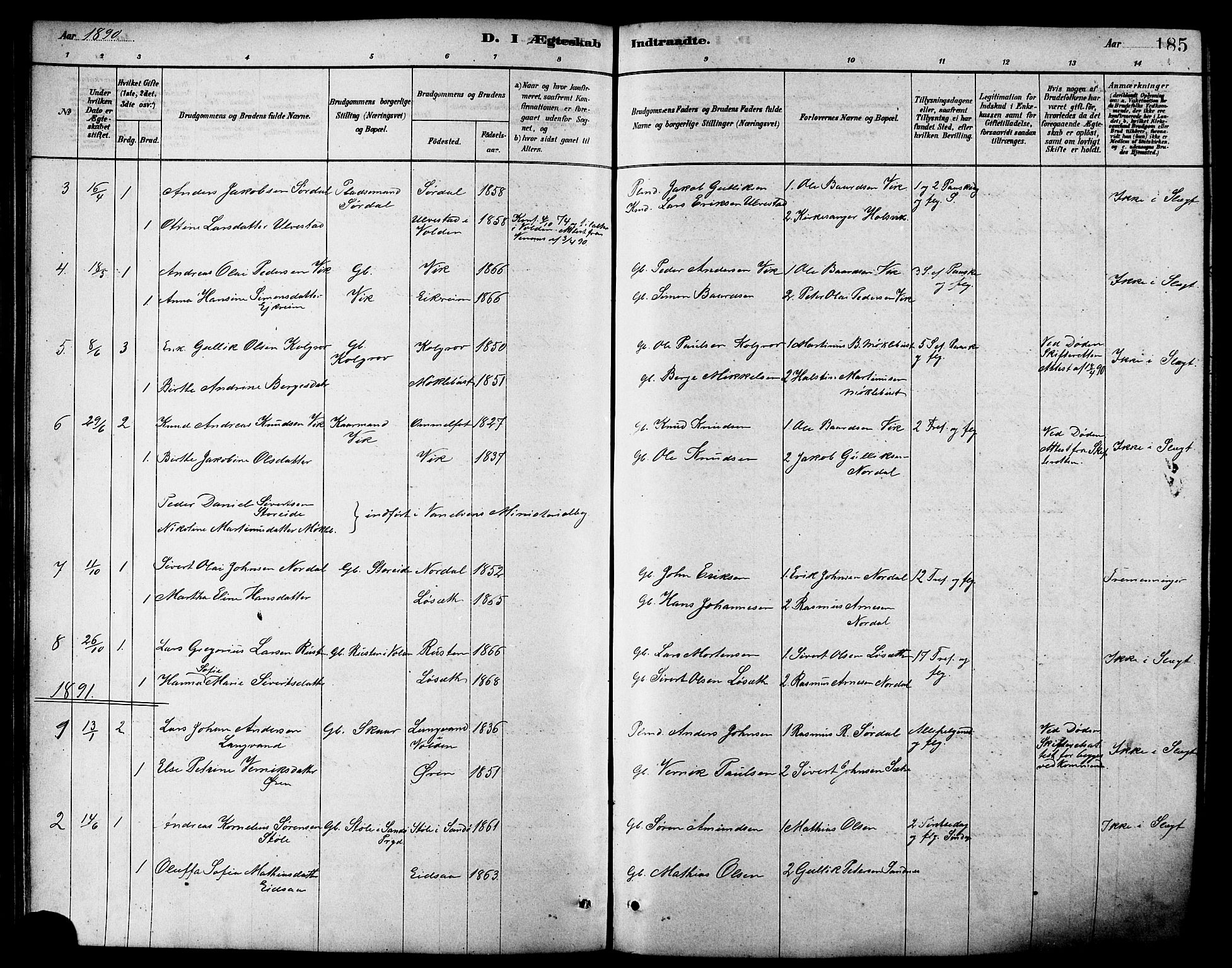 Ministerialprotokoller, klokkerbøker og fødselsregistre - Møre og Romsdal, SAT/A-1454/502/L0027: Klokkerbok nr. 502C01, 1878-1908, s. 185