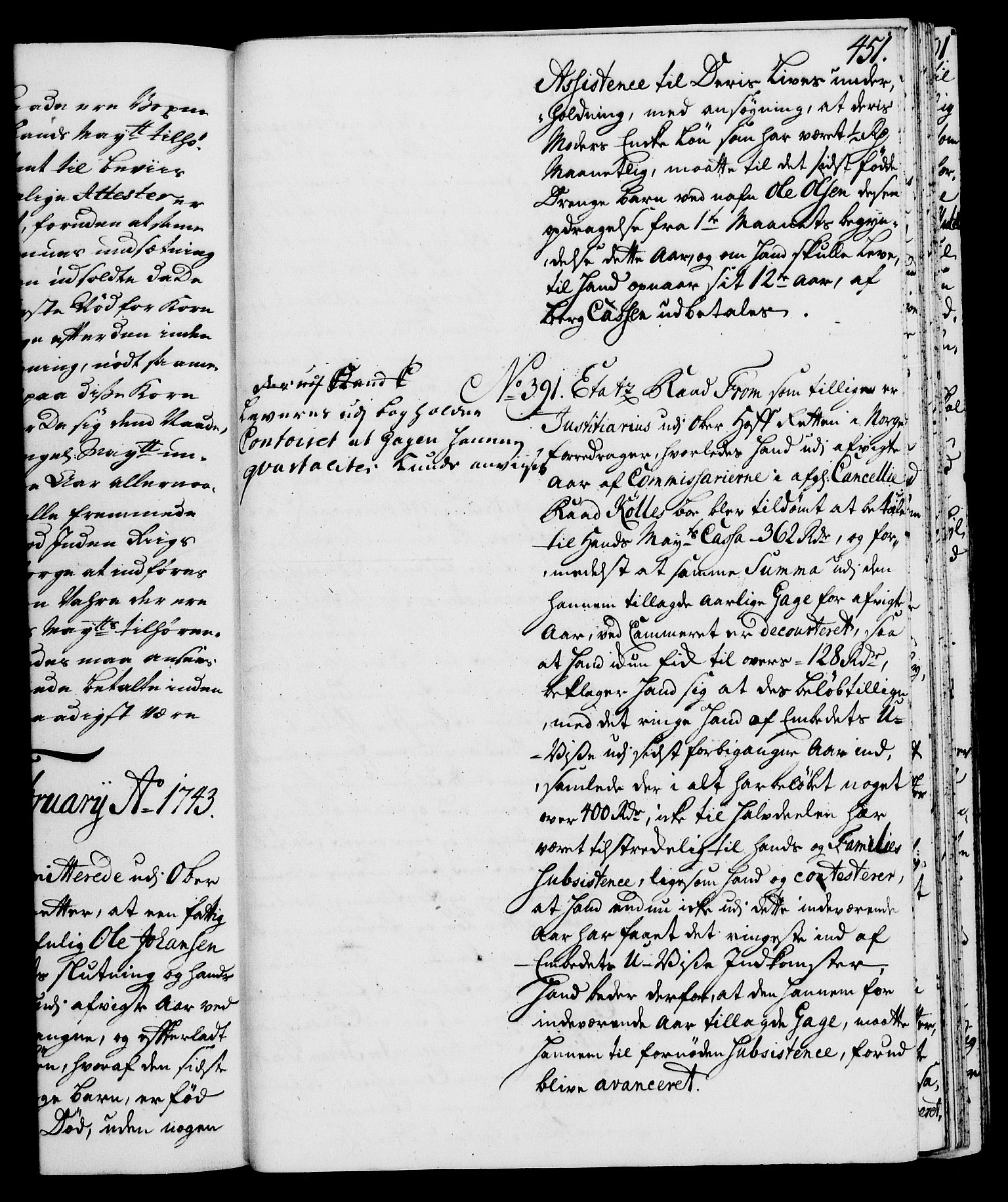 Rentekammeret, Kammerkanselliet, AV/RA-EA-3111/G/Gh/Gha/L0024: Norsk ekstraktmemorialprotokoll (merket RK 53.69), 1742-1743, s. 451