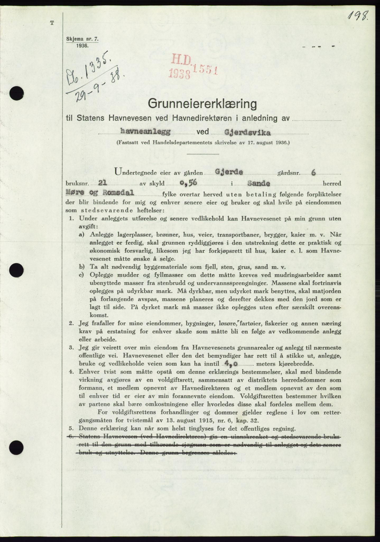 Søre Sunnmøre sorenskriveri, AV/SAT-A-4122/1/2/2C/L0066: Pantebok nr. 60, 1938-1938, Dagboknr: 1335/1938