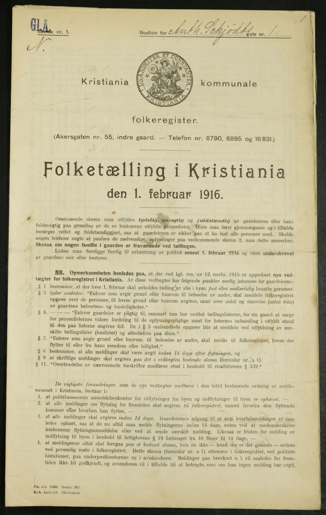 OBA, Kommunal folketelling 1.2.1916 for Kristiania, 1916, s. 1287