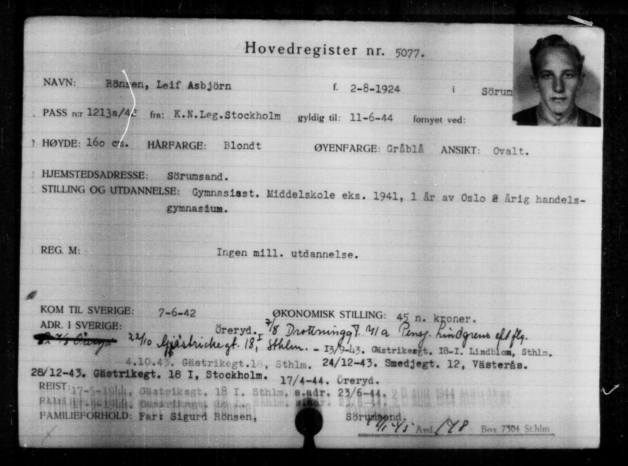 Utenriksstasjonene, Legasjonen i Stockholm, Flyktningkontoret, AV/RA-S-6753/V/Va/L0004: Kjesäterkartoteket, flyktninger med registreringsnr. 3496-6610, 1940-1945, s. 1868