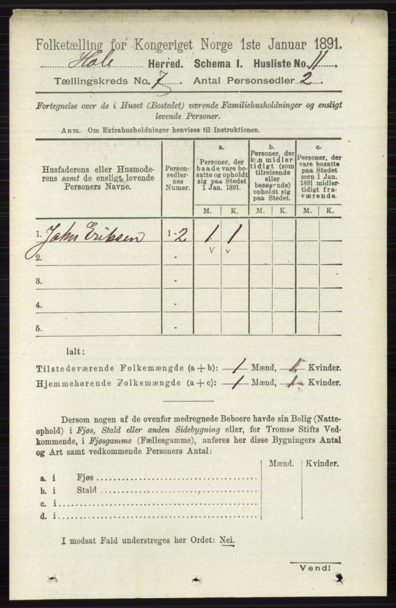 RA, Folketelling 1891 for 0612 Hole herred, 1891, s. 3892