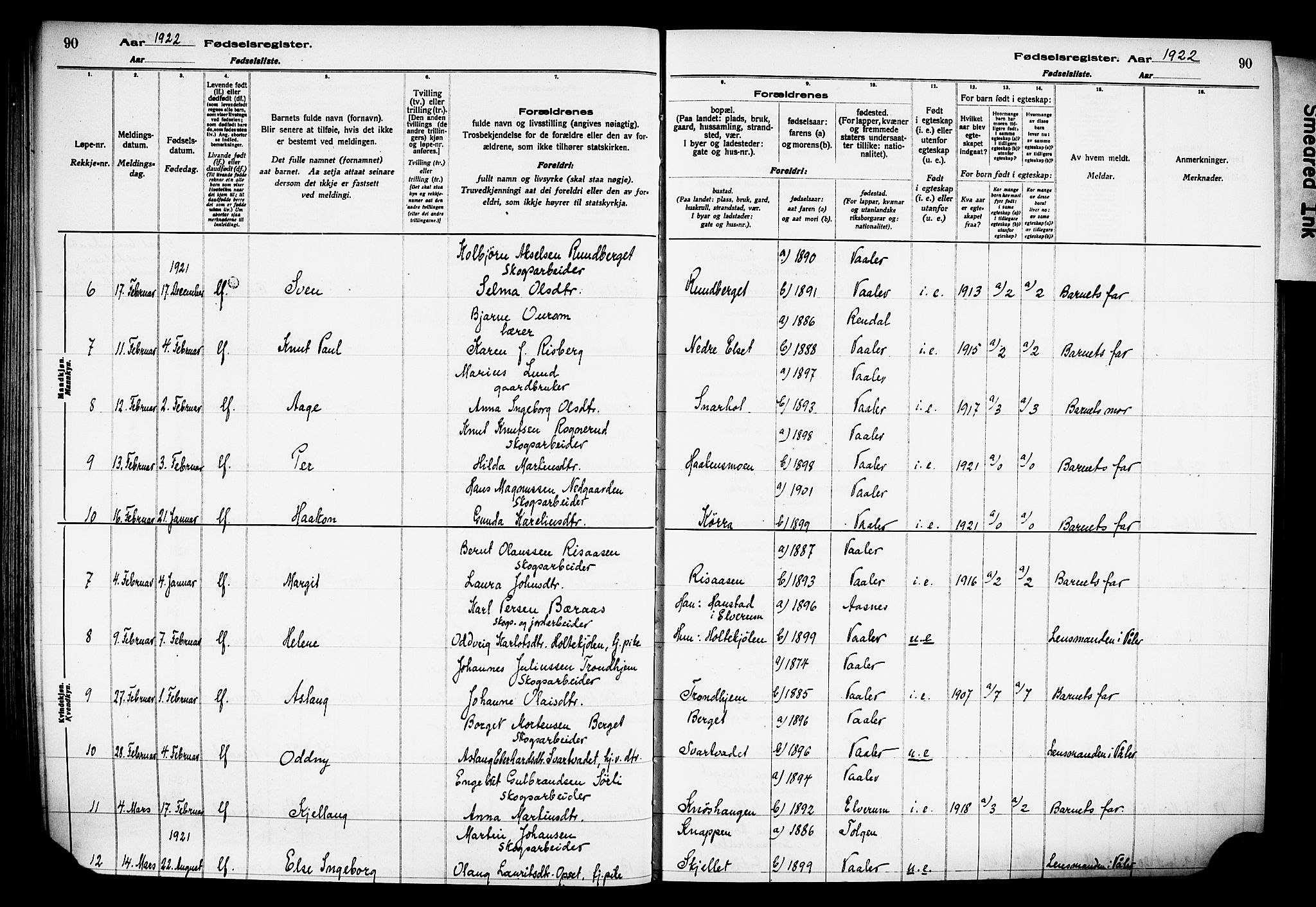 Våler prestekontor, Hedmark, AV/SAH-PREST-040/I/Id/L0001: Fødselsregister nr. 1, 1916-1930, s. 90