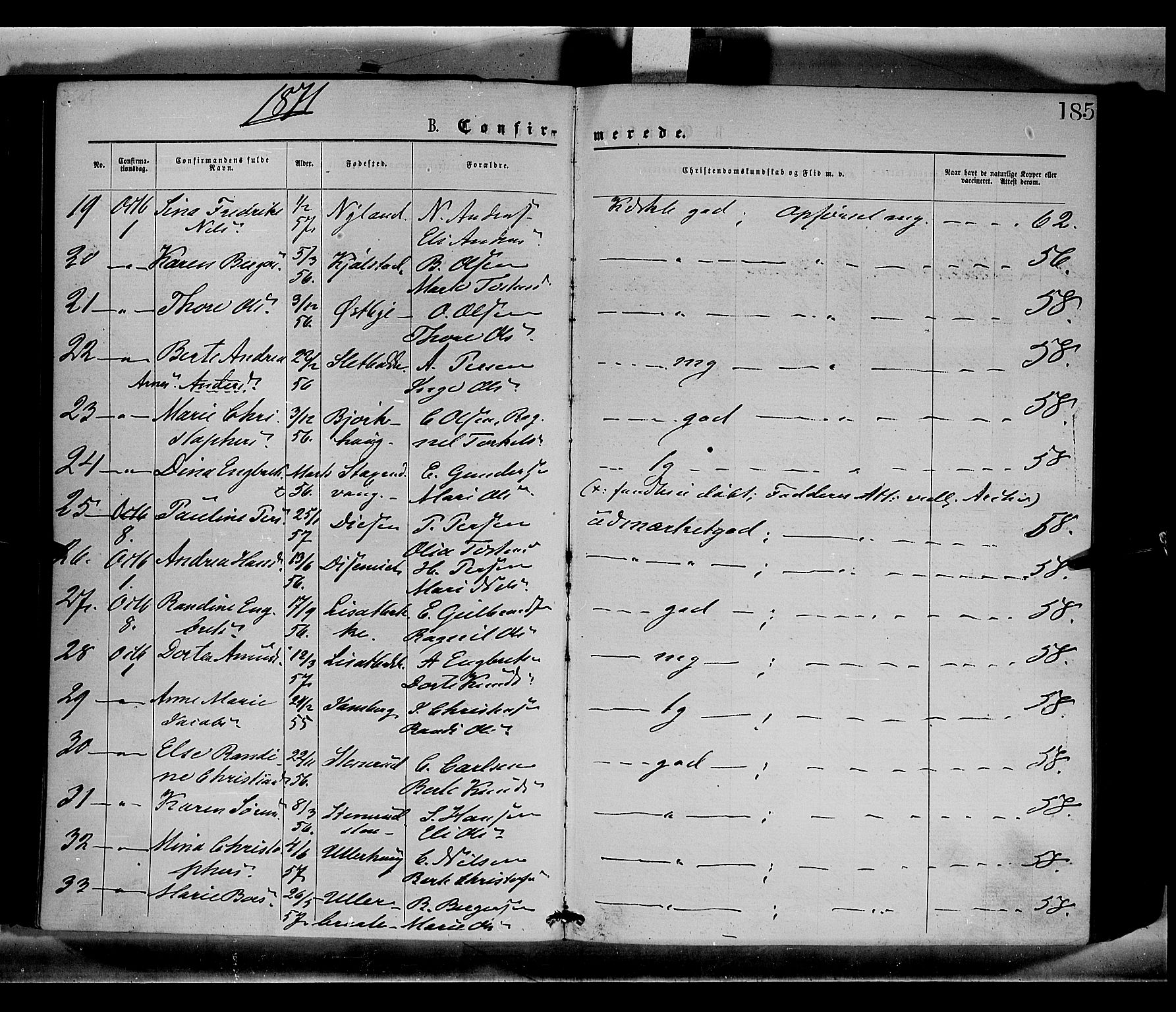 Sør-Odal prestekontor, AV/SAH-PREST-030/H/Ha/Haa/L0004: Ministerialbok nr. 4, 1870-1875, s. 185