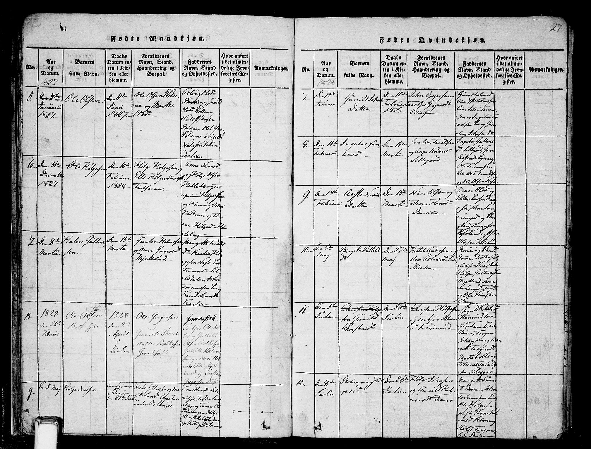 Gransherad kirkebøker, AV/SAKO-A-267/F/Fa/L0001: Ministerialbok nr. I 1, 1815-1843, s. 27