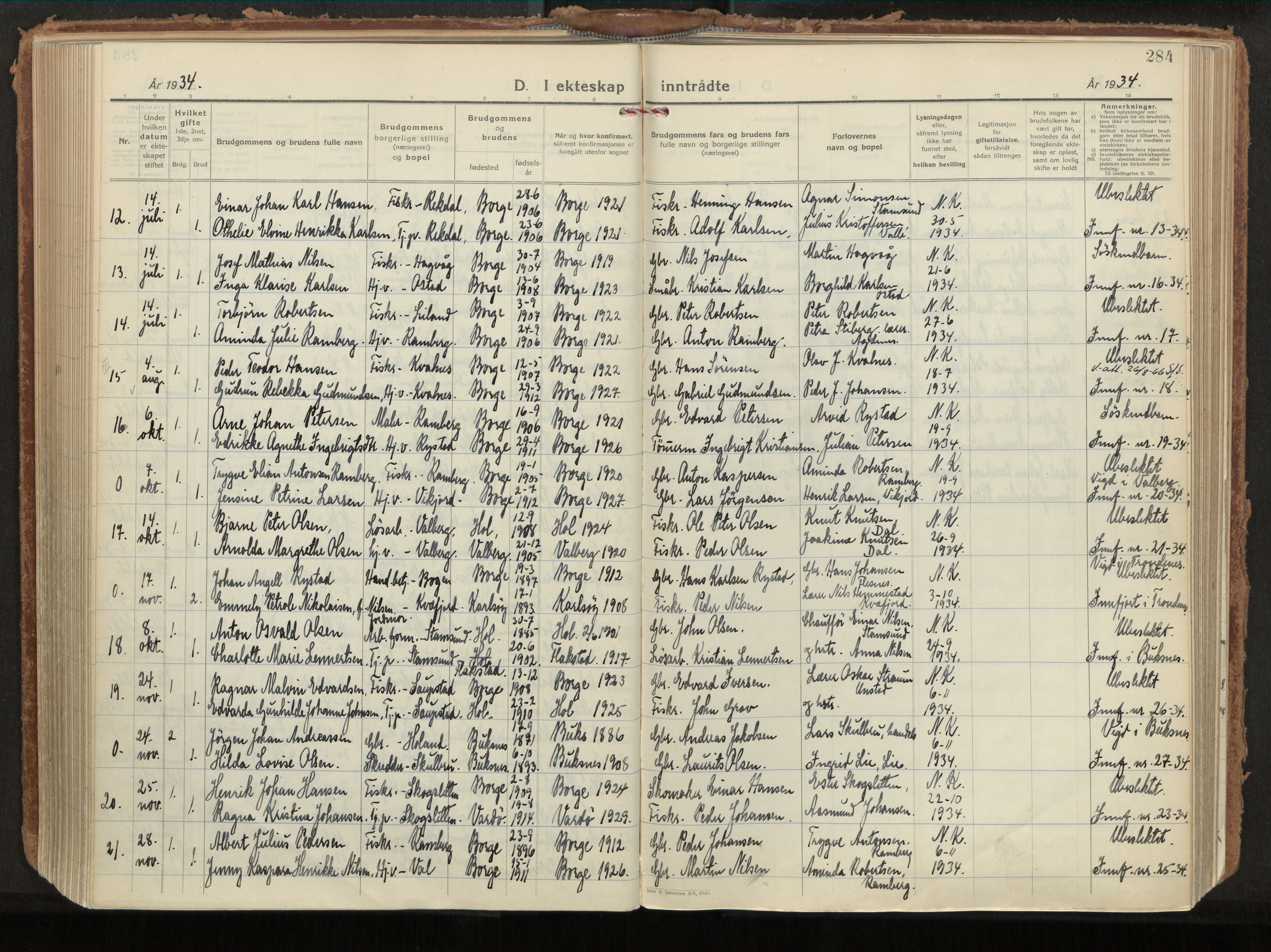 Ministerialprotokoller, klokkerbøker og fødselsregistre - Nordland, AV/SAT-A-1459/880/L1137: Ministerialbok nr. 880A11, 1927-1944, s. 284