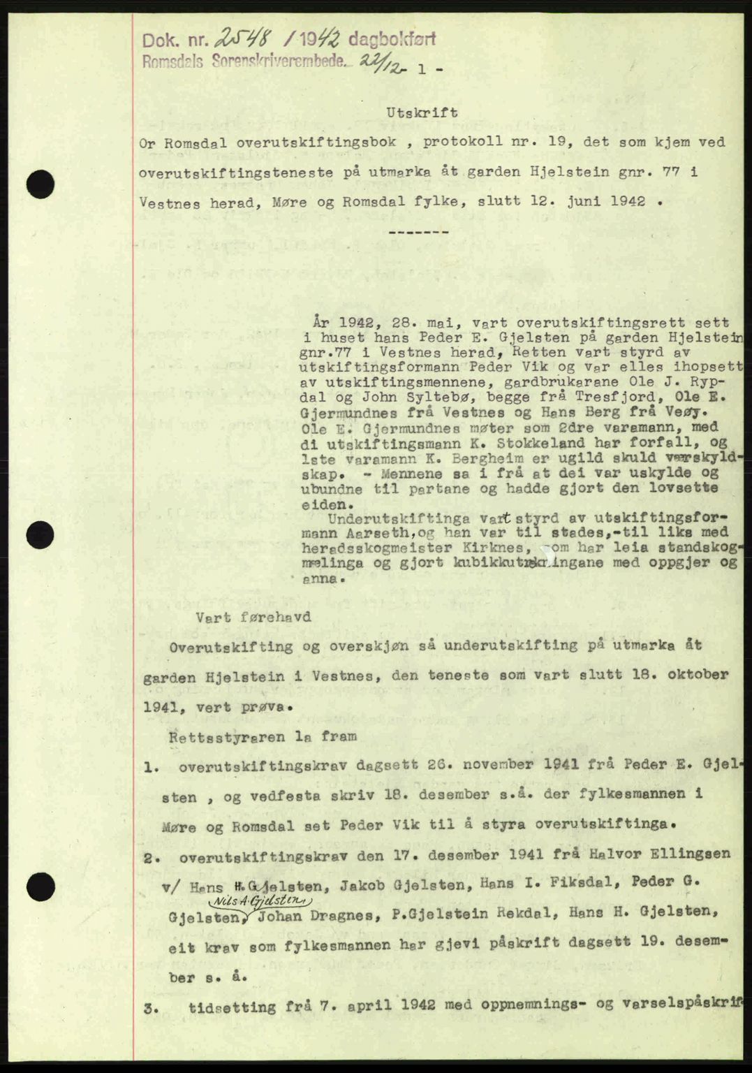 Romsdal sorenskriveri, SAT/A-4149/1/2/2C: Pantebok nr. A13, 1942-1943, Dagboknr: 2548/1942