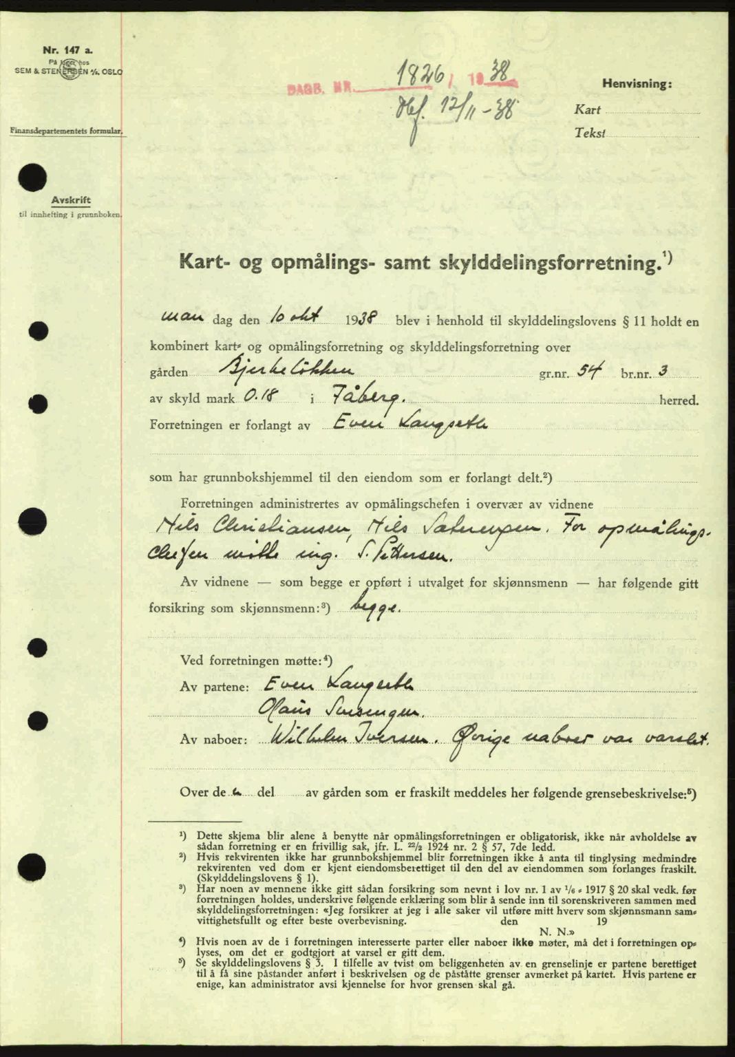 Sør-Gudbrandsdal tingrett, SAH/TING-004/H/Hb/Hbd/L0005: Pantebok nr. A5, 1938-1939, Dagboknr: 1826/1938