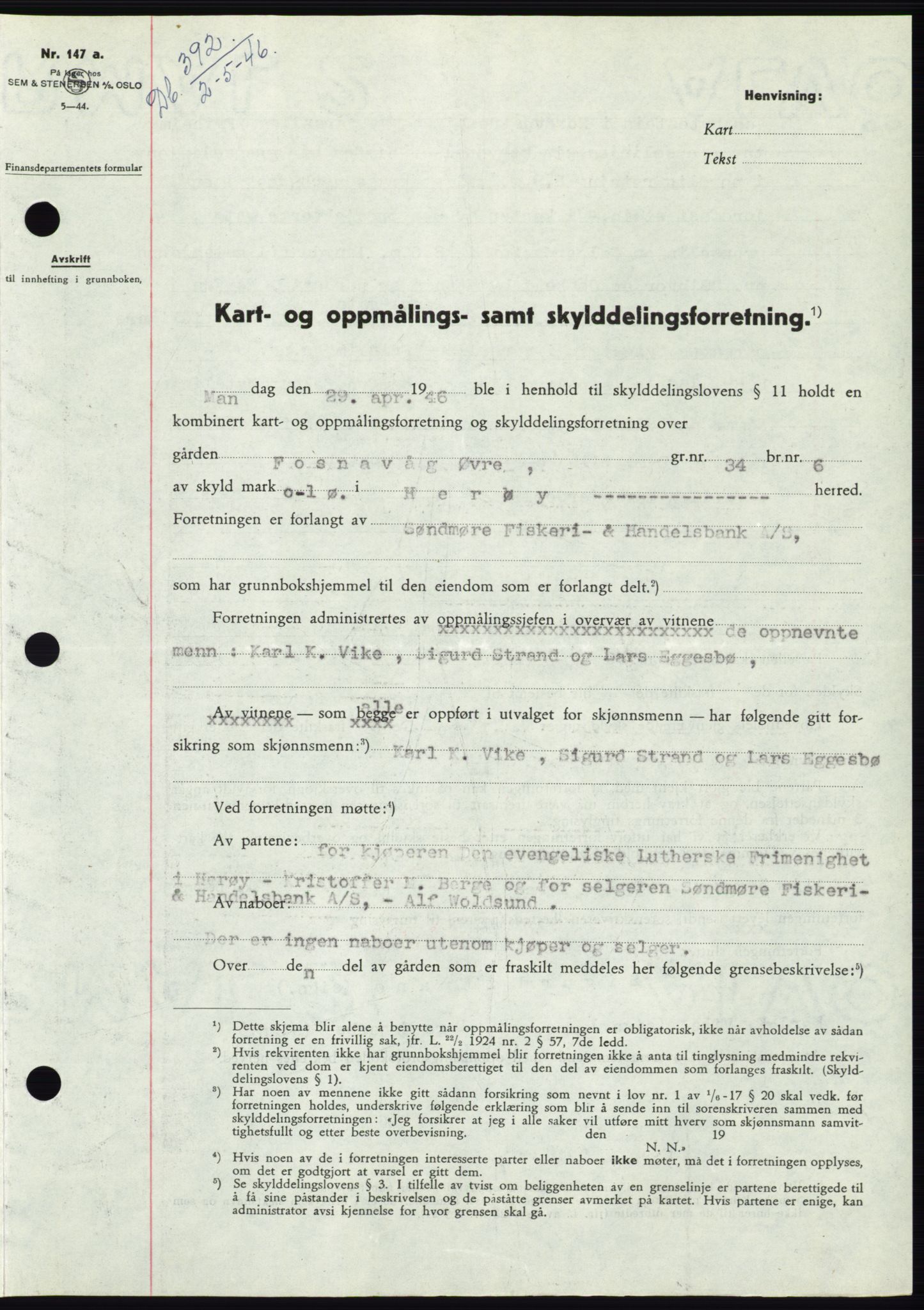 Søre Sunnmøre sorenskriveri, SAT/A-4122/1/2/2C/L0078: Pantebok nr. 4A, 1946-1946, Dagboknr: 392/1946