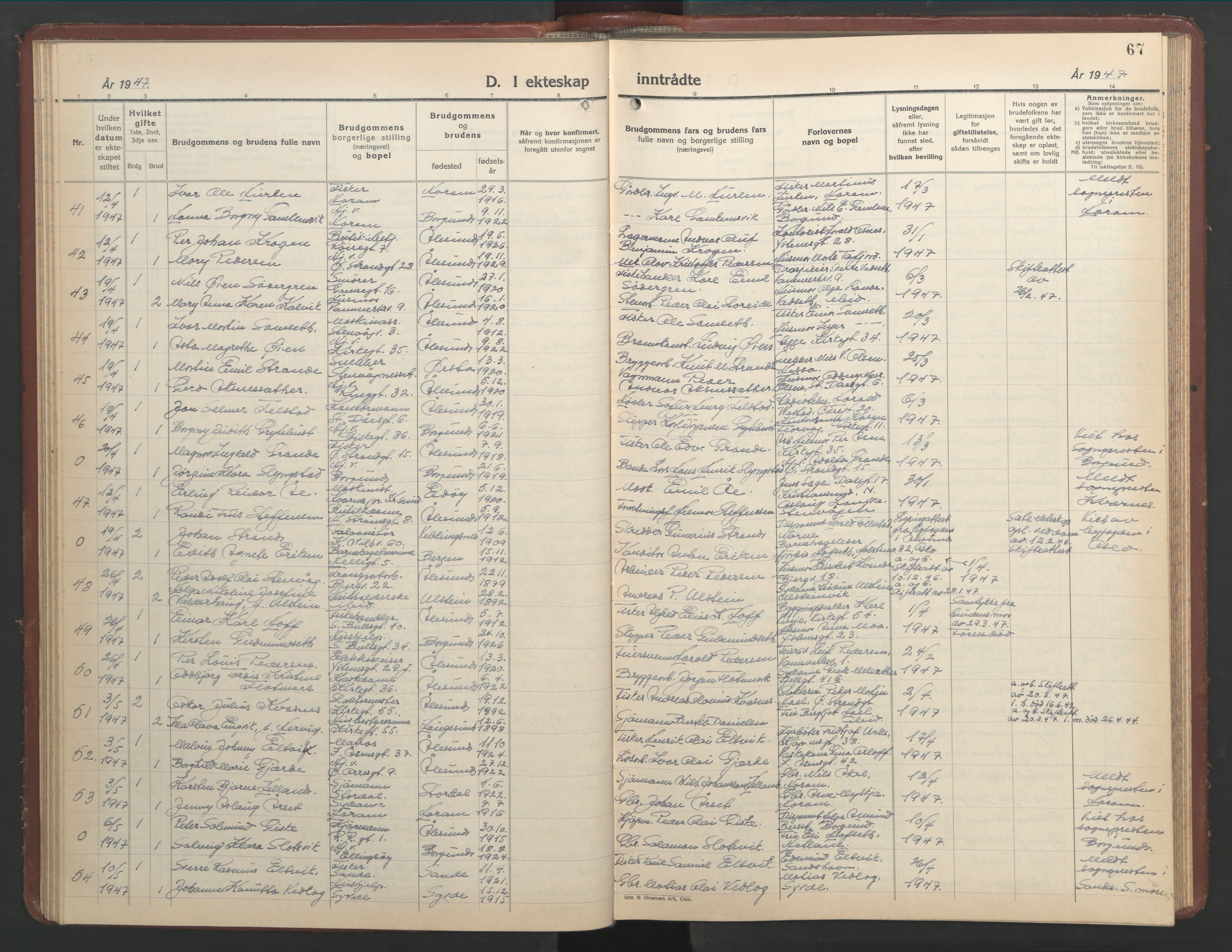 Ministerialprotokoller, klokkerbøker og fødselsregistre - Møre og Romsdal, AV/SAT-A-1454/529/L0479: Klokkerbok nr. 529C16, 1941-1950, s. 67