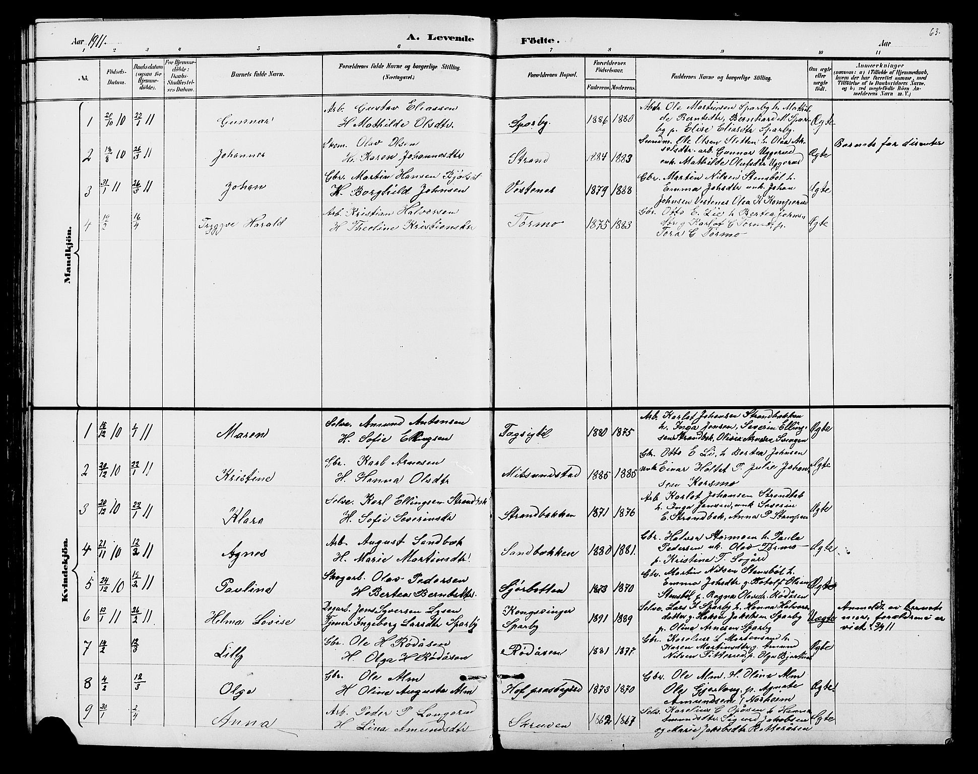 Hof prestekontor, AV/SAH-PREST-038/H/Ha/Hab/L0001: Klokkerbok nr. 1, 1895-1914, s. 63