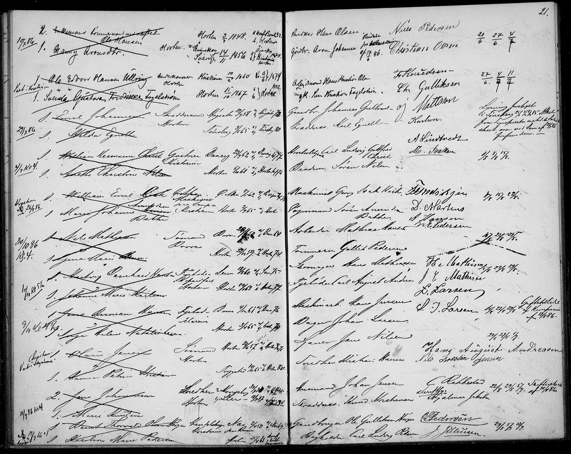 Horten kirkebøker, AV/SAKO-A-348/H/Ha/L0002: Lysningsprotokoll nr. 2, 1881-1891, s. 21