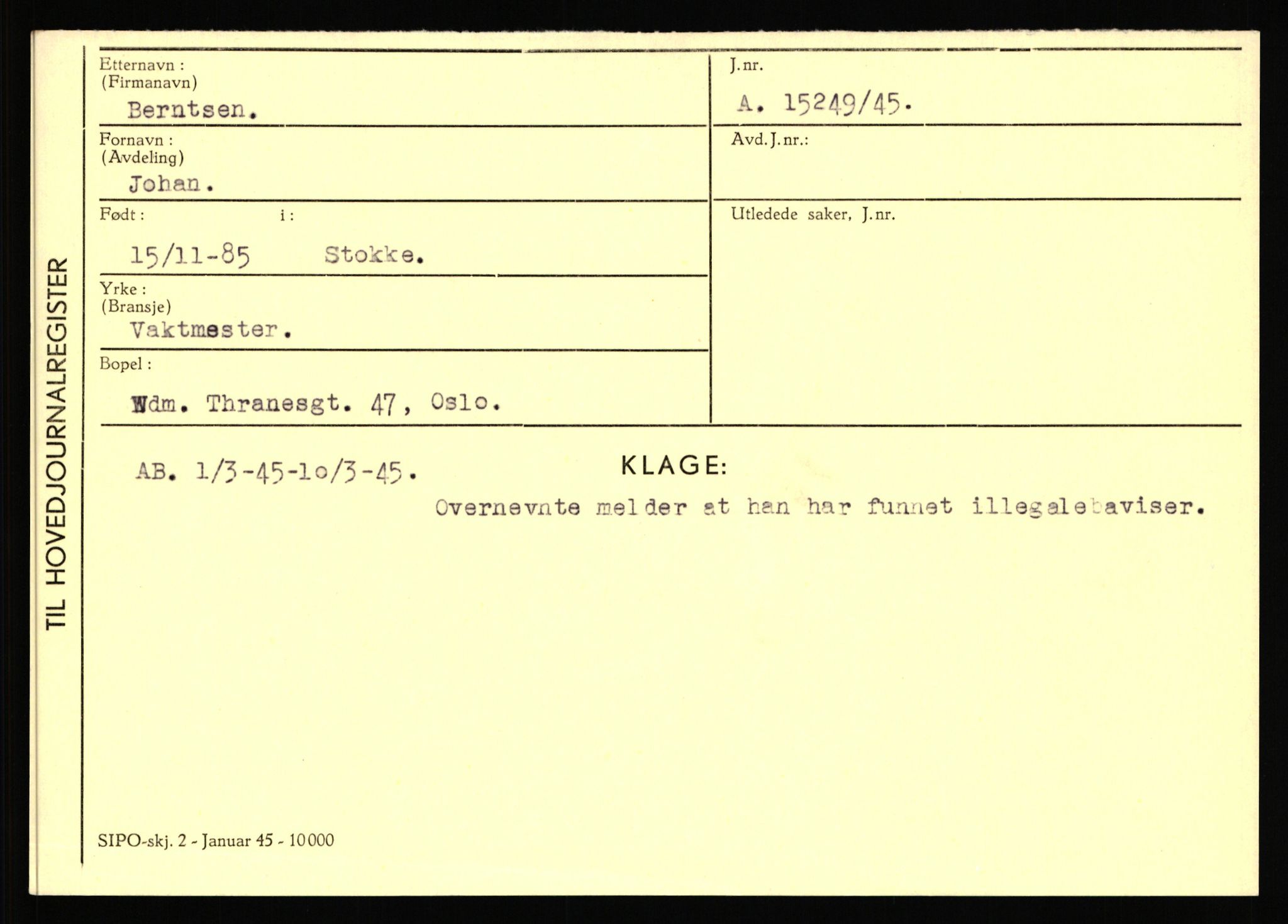 Statspolitiet - Hovedkontoret / Osloavdelingen, AV/RA-S-1329/C/Ca/L0002: Arneberg - Brand, 1943-1945, s. 3023