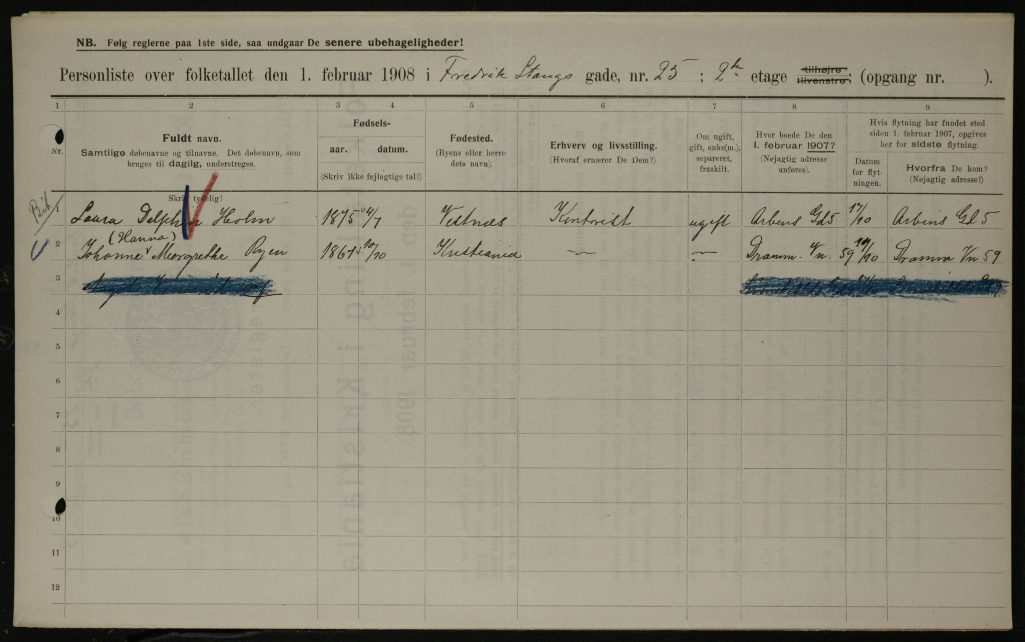 OBA, Kommunal folketelling 1.2.1908 for Kristiania kjøpstad, 1908, s. 24081