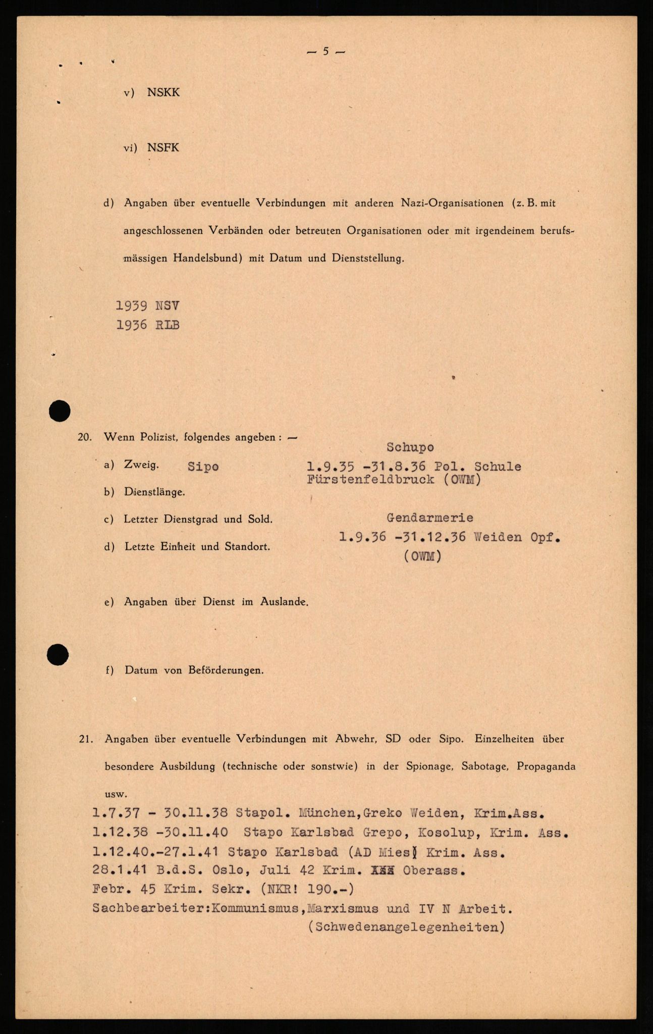 Forsvaret, Forsvarets overkommando II, AV/RA-RAFA-3915/D/Db/L0030: CI Questionaires. Tyske okkupasjonsstyrker i Norge. Tyskere., 1945-1946, s. 51