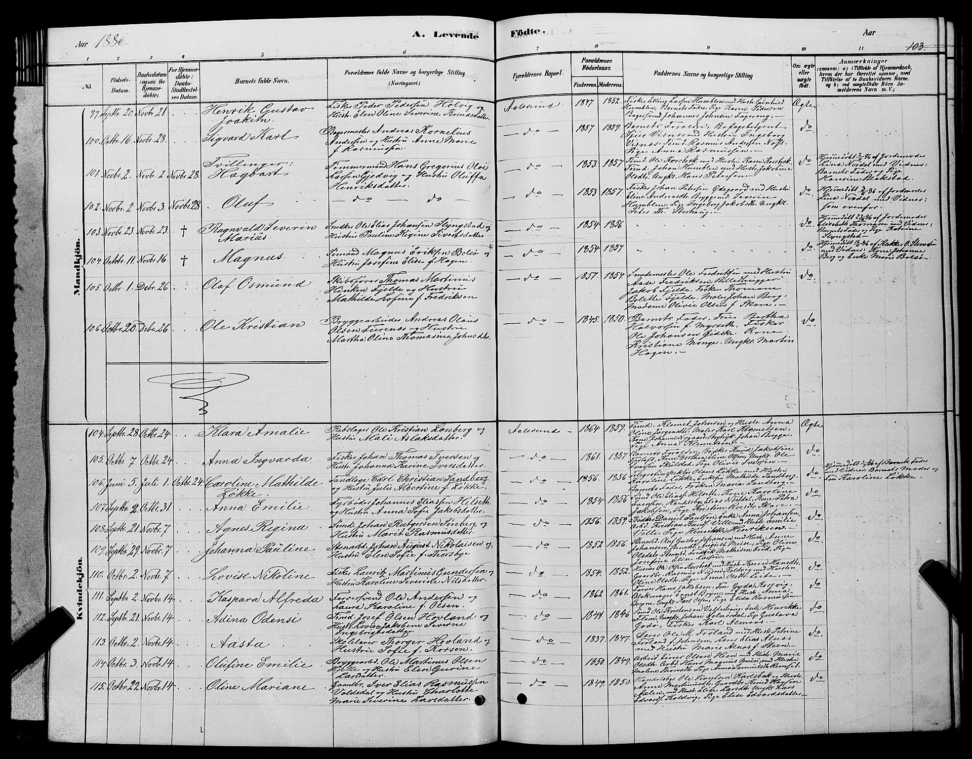 Ministerialprotokoller, klokkerbøker og fødselsregistre - Møre og Romsdal, AV/SAT-A-1454/529/L0466: Klokkerbok nr. 529C03, 1878-1888, s. 103