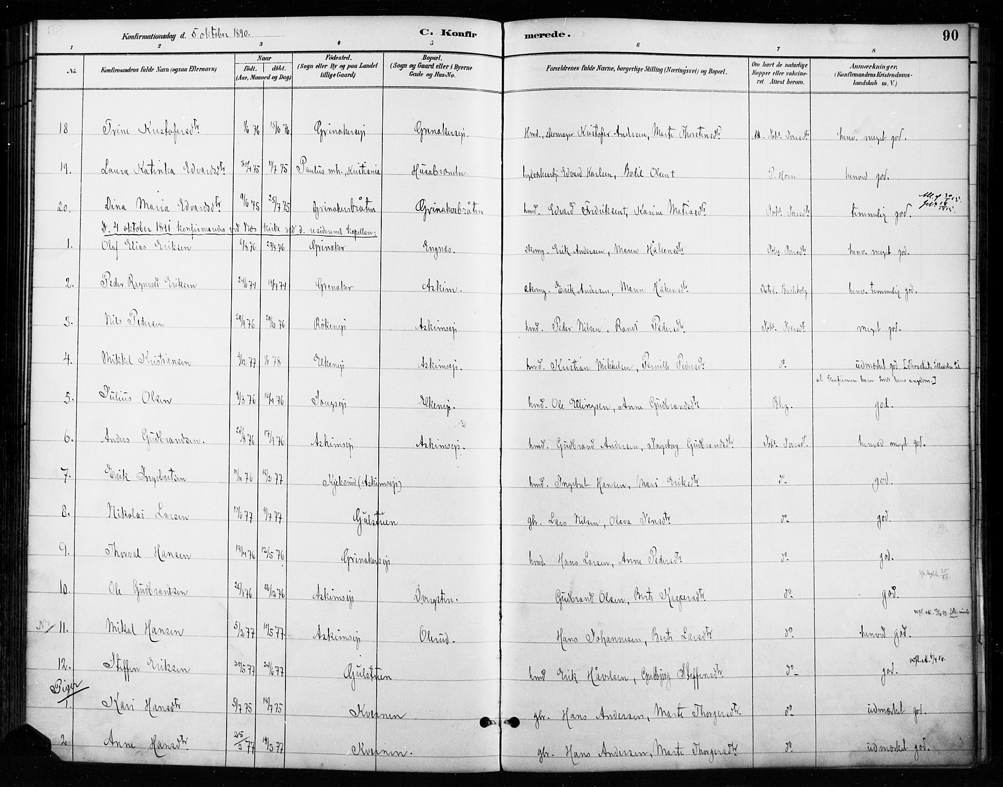 Gran prestekontor, AV/SAH-PREST-112/H/Ha/Haa/L0018: Ministerialbok nr. 18, 1889-1899, s. 90