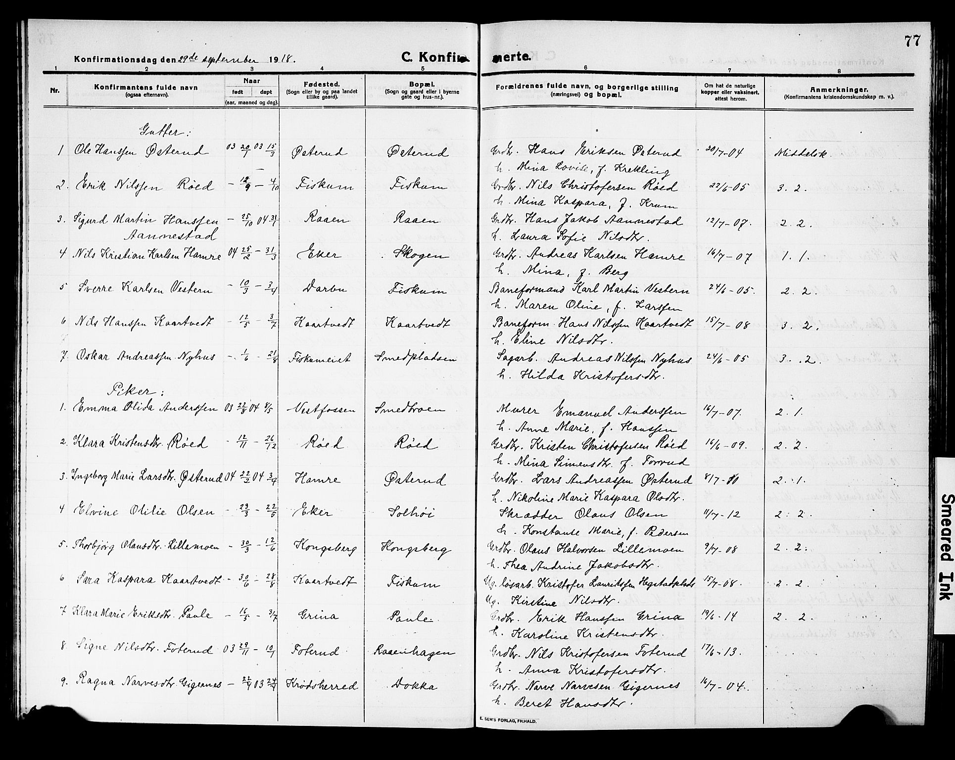 Fiskum kirkebøker, AV/SAKO-A-15/G/Ga/L0006: Klokkerbok nr. 6, 1913-1927, s. 77