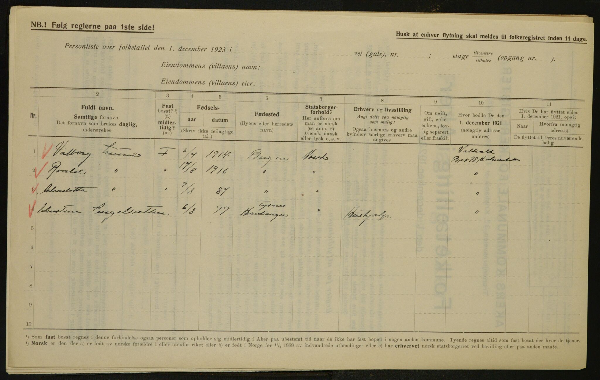 , Kommunal folketelling 1.12.1923 for Aker, 1923, s. 3590