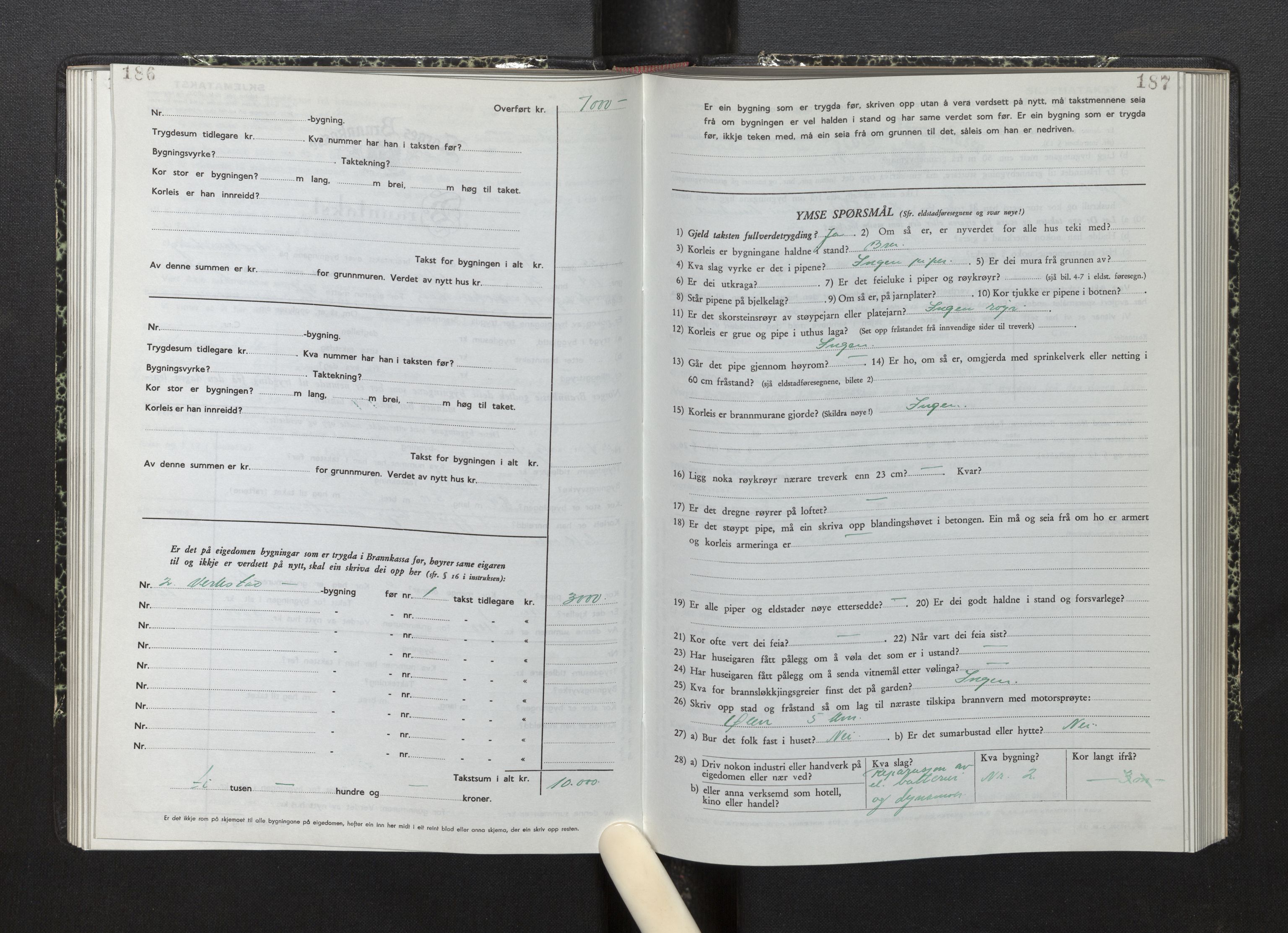 Lensmannen i Fjelberg, AV/SAB-A-32101/0012/L0008: Branntakstprotokoll, skjematakst, 1949-1955, s. 186-187