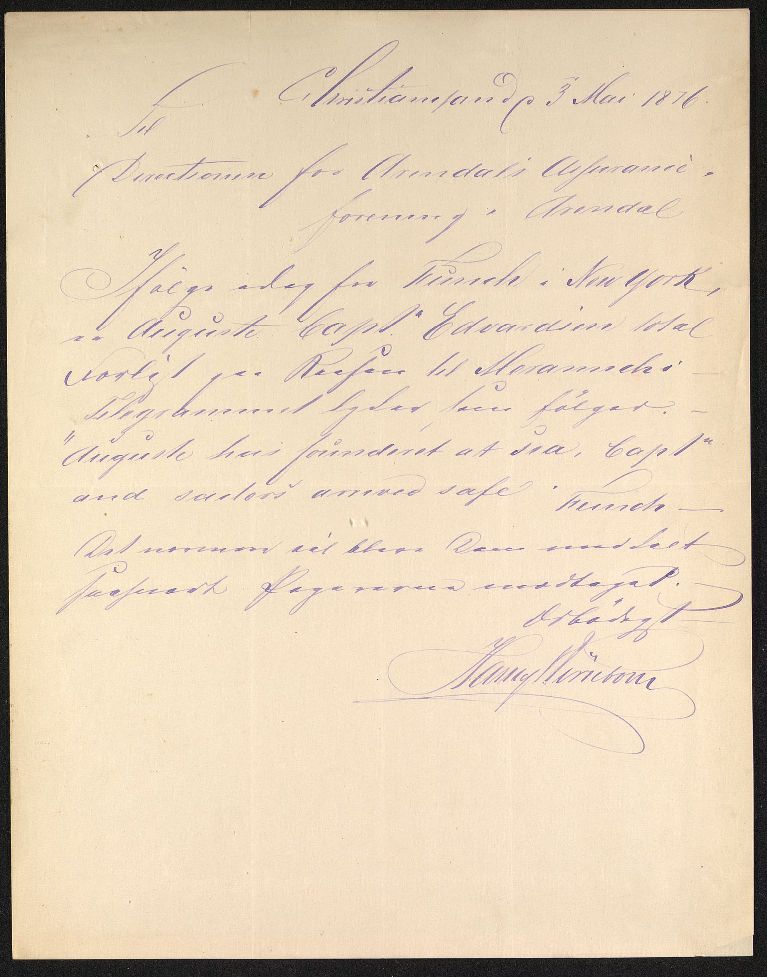 Pa 63 - Østlandske skibsassuranceforening, VEMU/A-1079/G/Ga/L0008/0003: Havaridokumenter / Auguste, 1876
