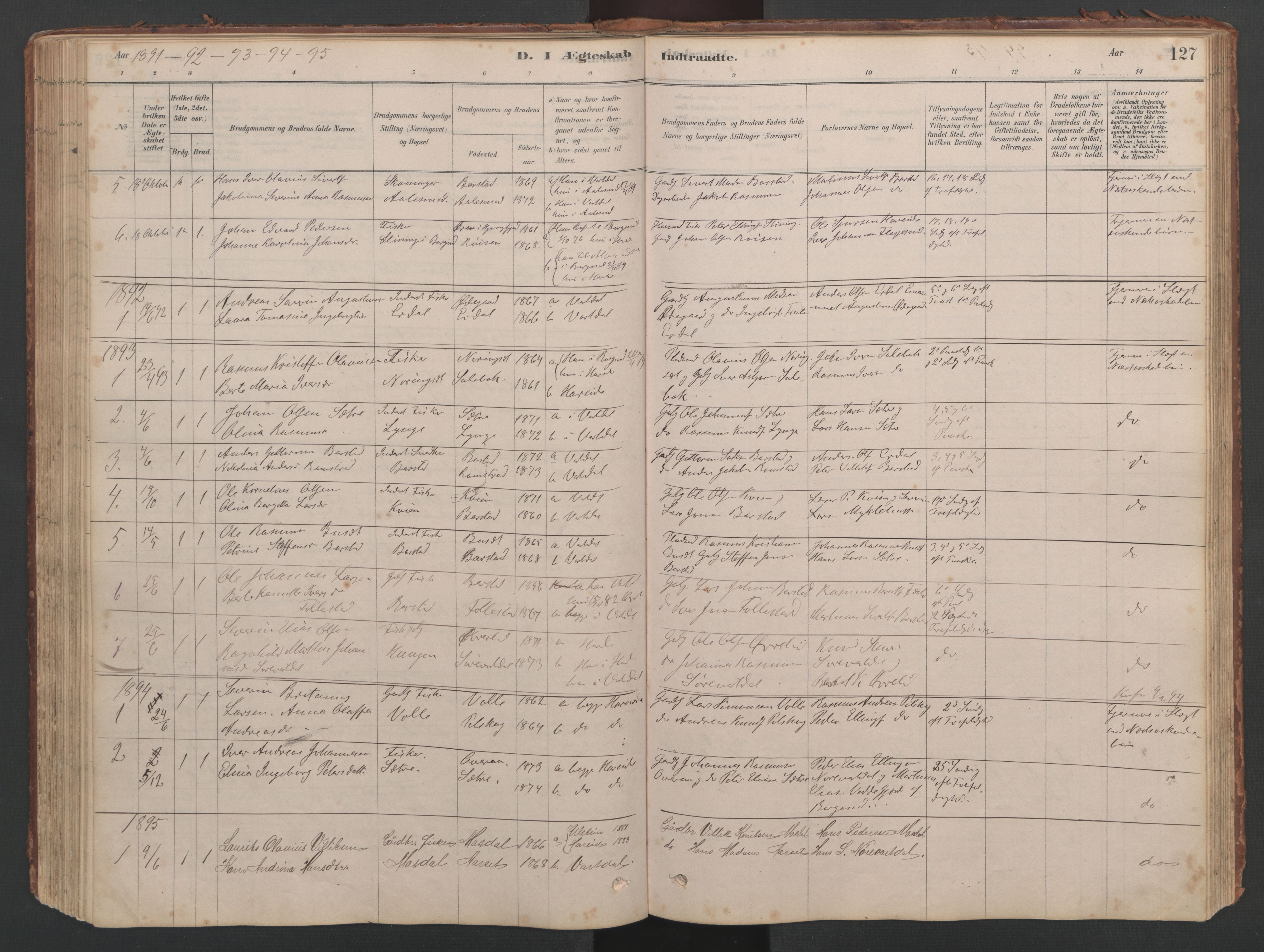 Ministerialprotokoller, klokkerbøker og fødselsregistre - Møre og Romsdal, AV/SAT-A-1454/514/L0201: Klokkerbok nr. 514C01, 1878-1919, s. 127