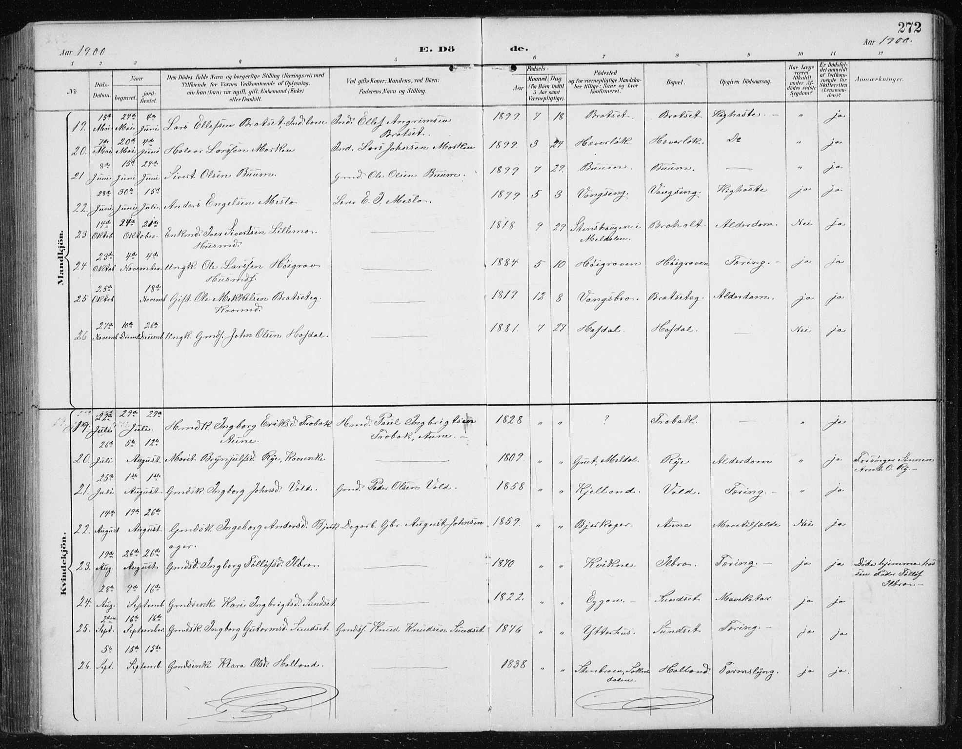 Ministerialprotokoller, klokkerbøker og fødselsregistre - Sør-Trøndelag, SAT/A-1456/674/L0876: Klokkerbok nr. 674C03, 1892-1912, s. 272
