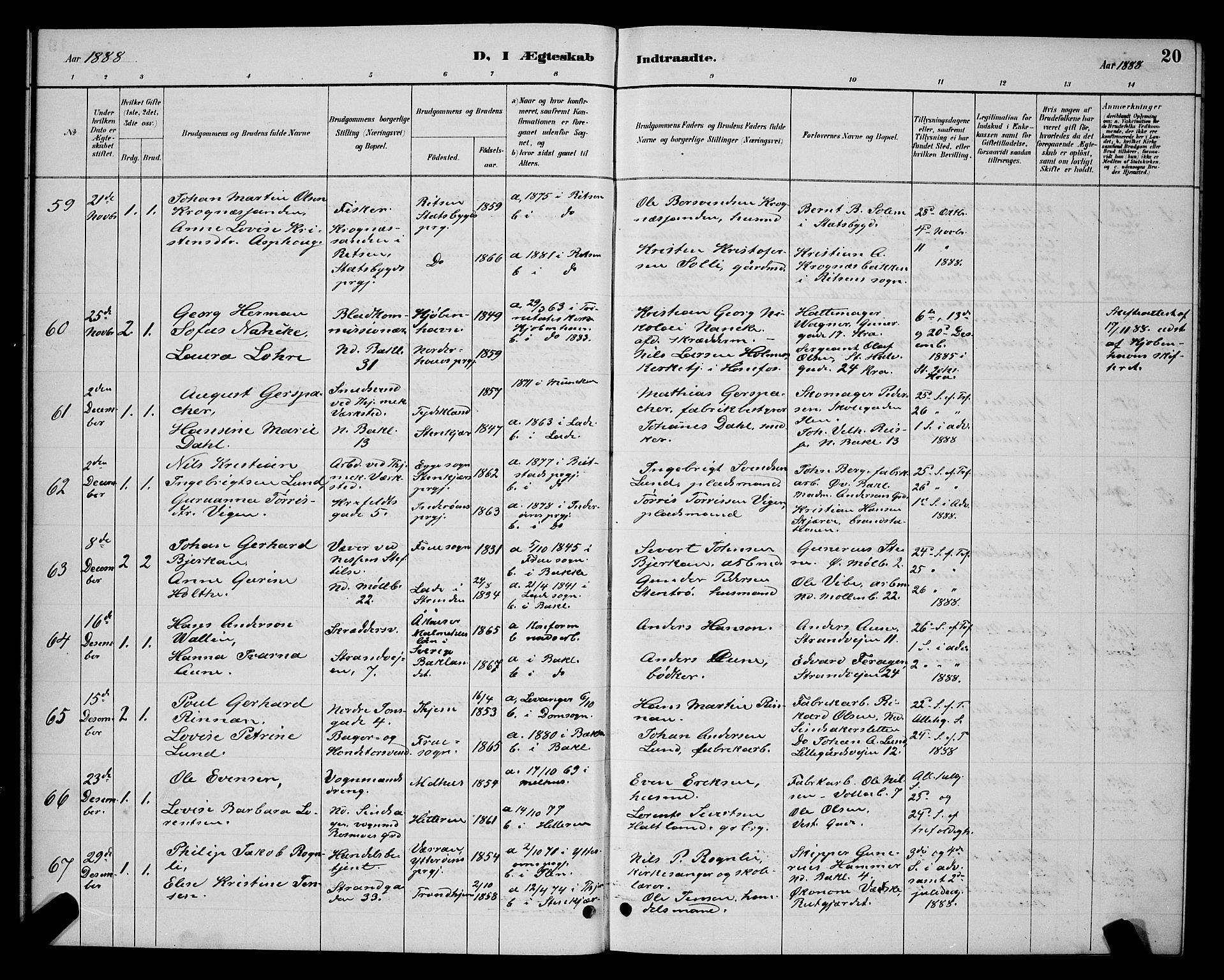 Ministerialprotokoller, klokkerbøker og fødselsregistre - Sør-Trøndelag, SAT/A-1456/604/L0223: Klokkerbok nr. 604C06, 1886-1897, s. 20