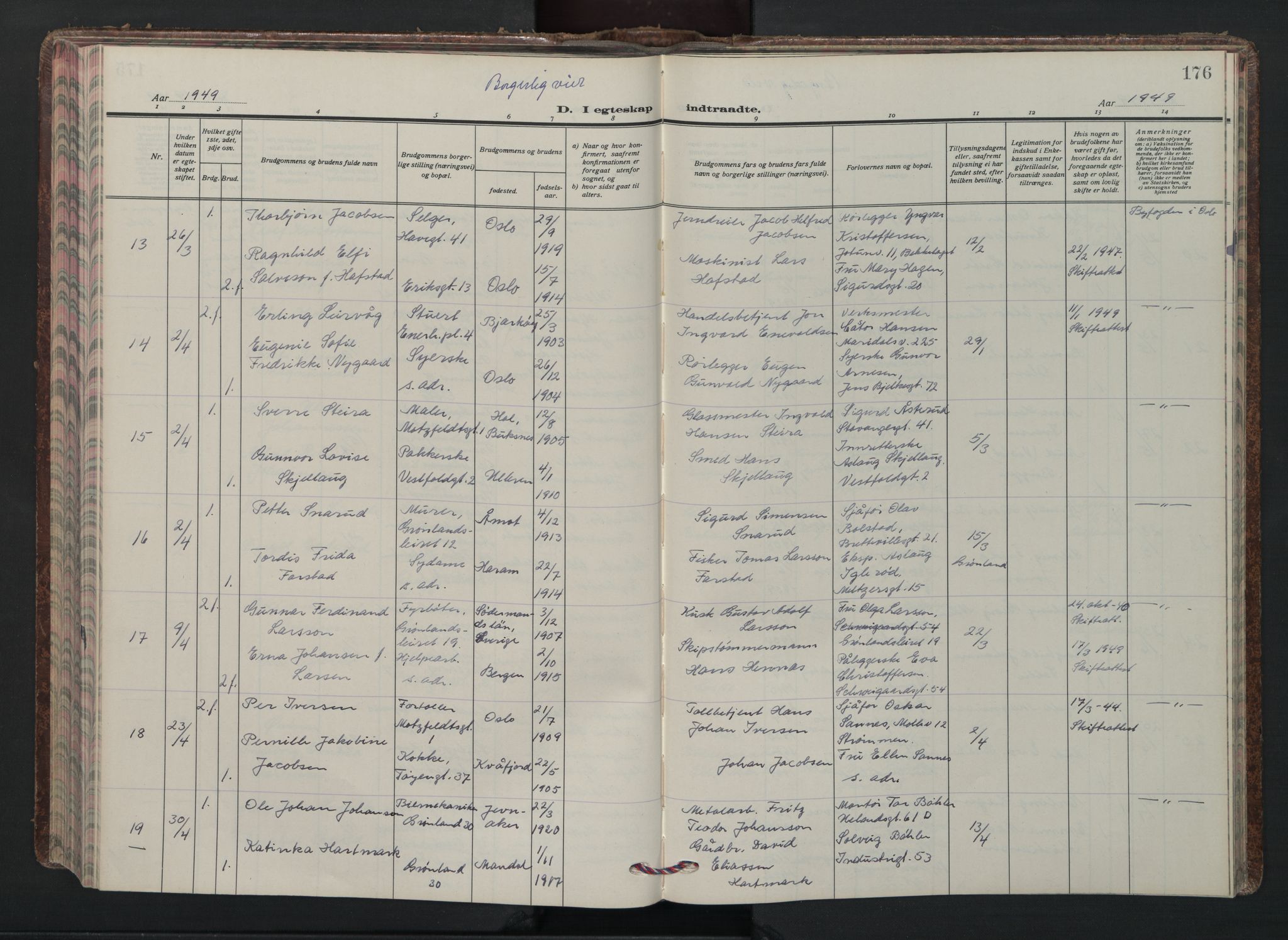 Grønland prestekontor Kirkebøker, AV/SAO-A-10848/F/Fa/L0020: Ministerialbok nr. 20, 1935-1946, s. 176