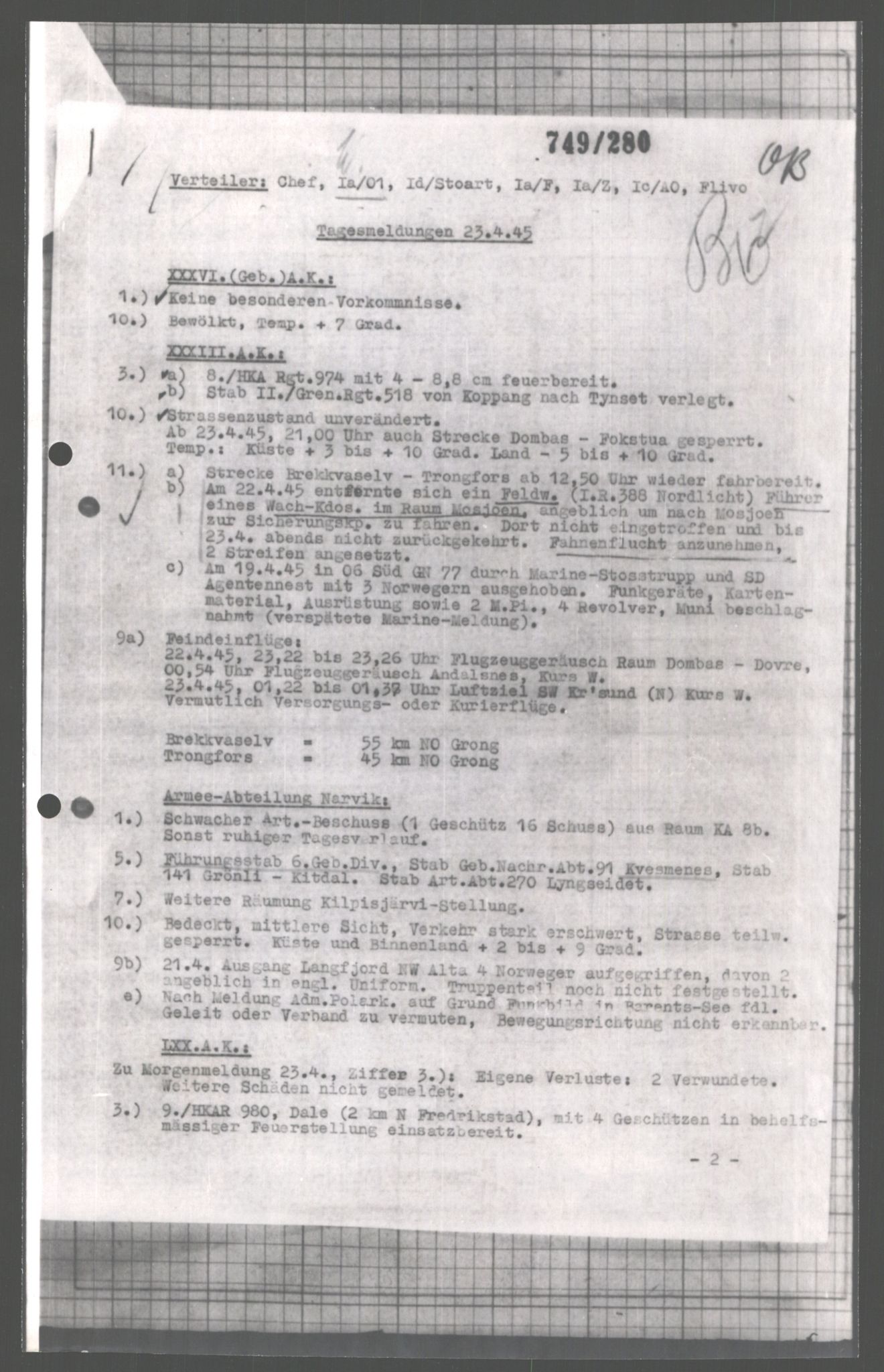 Forsvarets Overkommando. 2 kontor. Arkiv 11.4. Spredte tyske arkivsaker, AV/RA-RAFA-7031/D/Dar/Dara/L0004: Krigsdagbøker for 20. Gebirgs-Armee-Oberkommando (AOK 20), 1945, s. 729