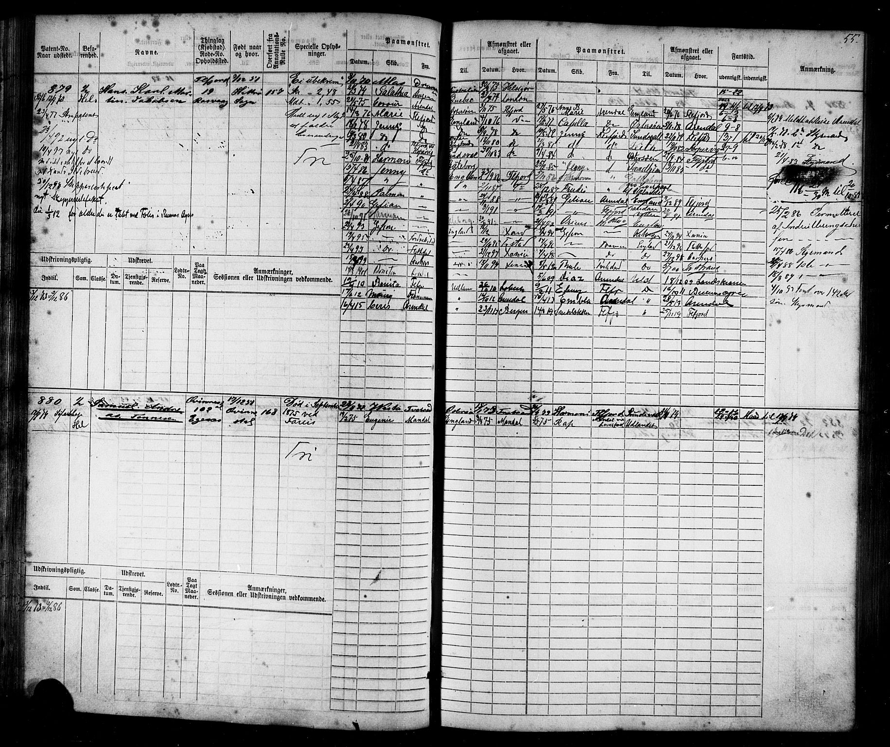 Flekkefjord mønstringskrets, AV/SAK-2031-0018/F/Fb/L0009: Hovedrulle nr 771-1533, Æ-6, 1868-1900, s. 58