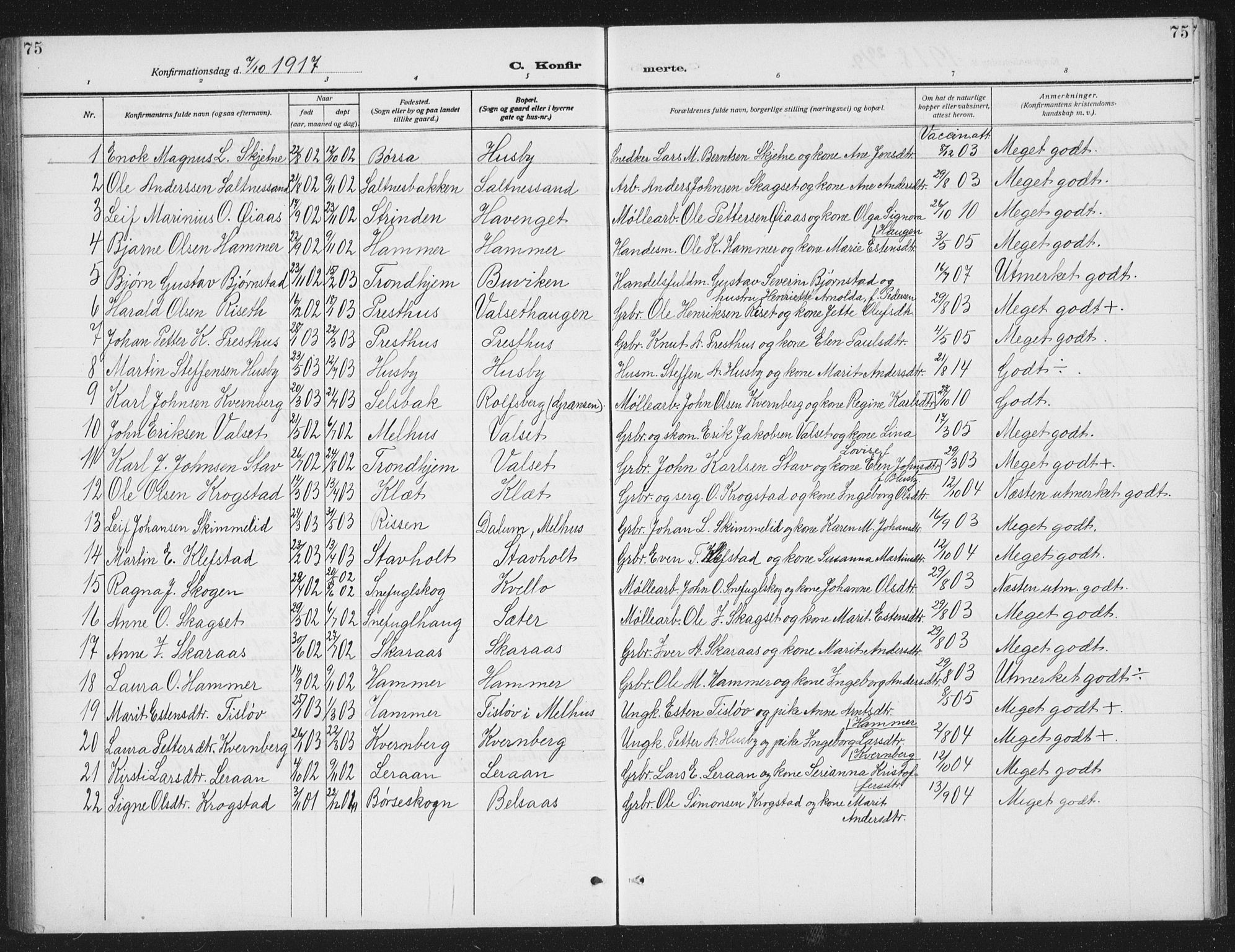 Ministerialprotokoller, klokkerbøker og fødselsregistre - Sør-Trøndelag, AV/SAT-A-1456/666/L0791: Klokkerbok nr. 666C04, 1909-1939, s. 75