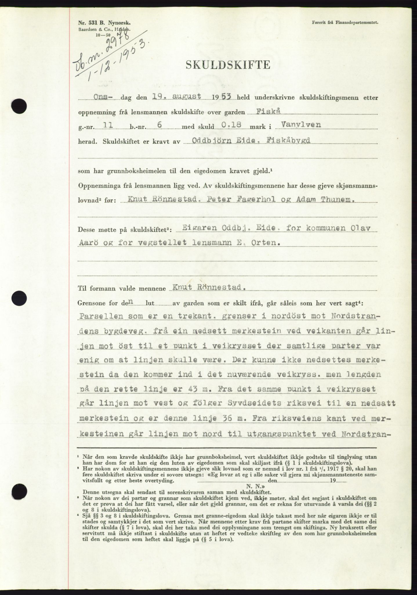 Søre Sunnmøre sorenskriveri, SAT/A-4122/1/2/2C/L0096: Pantebok nr. 22A, 1953-1954, Dagboknr: 2978/1953