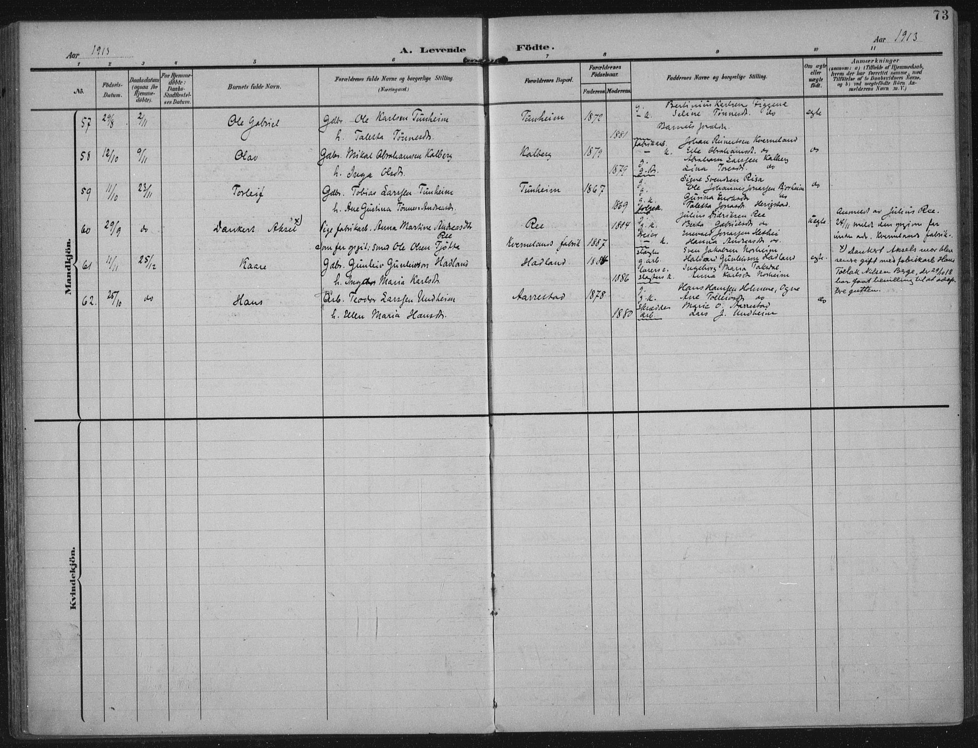 Lye sokneprestkontor, AV/SAST-A-101794/002/A/L0001: Ministerialbok nr. A 12, 1904-1920, s. 73