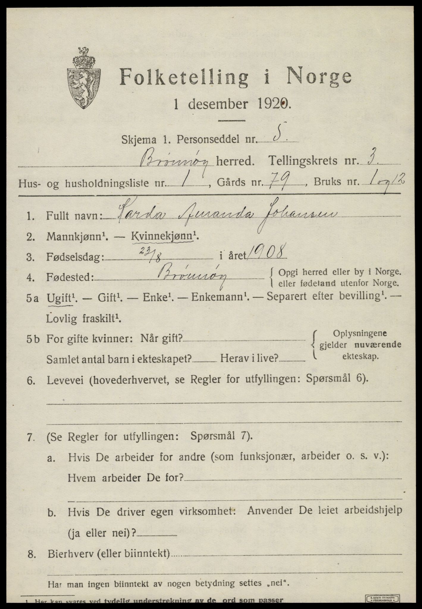 SAT, Folketelling 1920 for 1814 Brønnøy herred, 1920, s. 2486