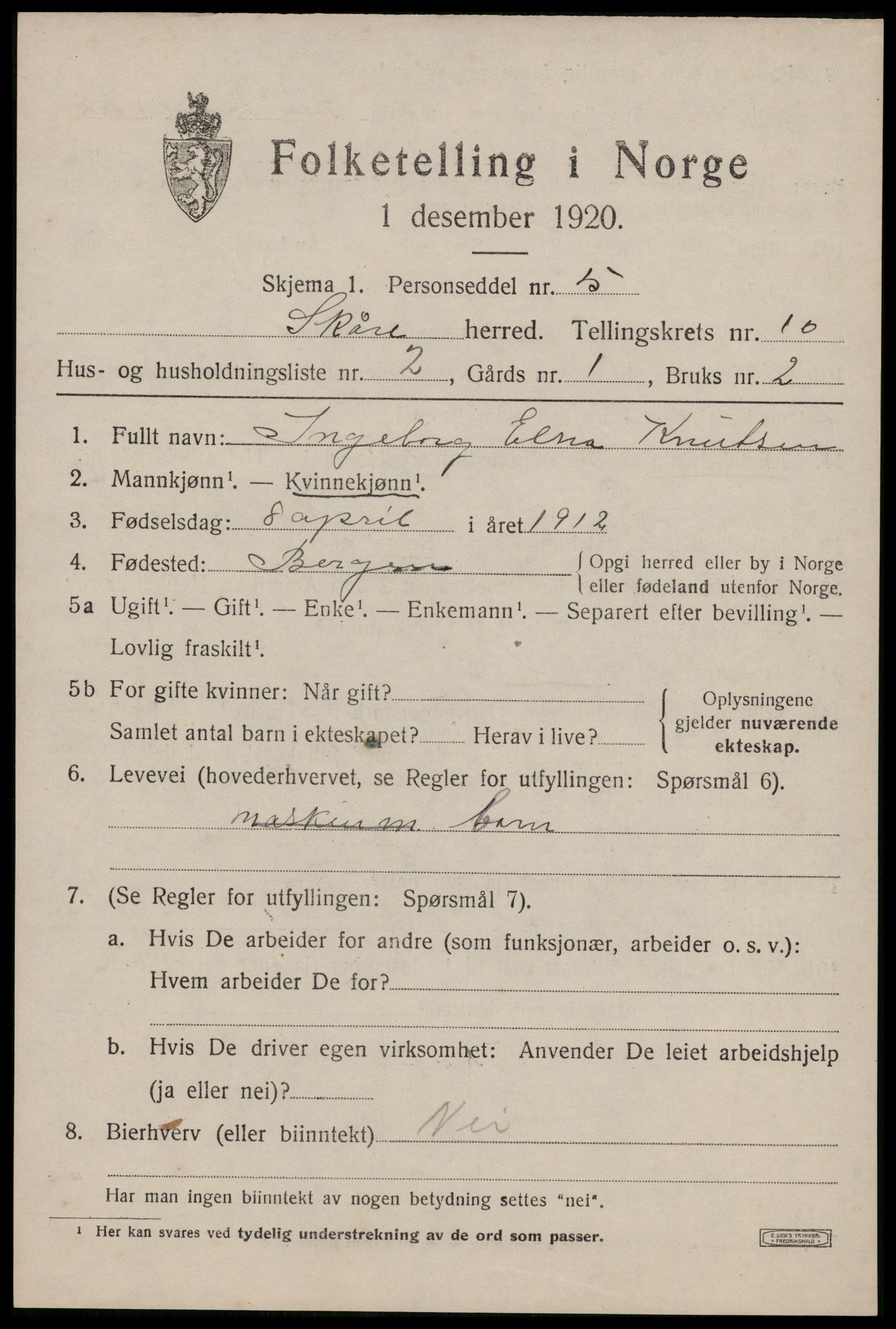 SAST, Folketelling 1920 for 1153 Skåre herred, 1920, s. 7878