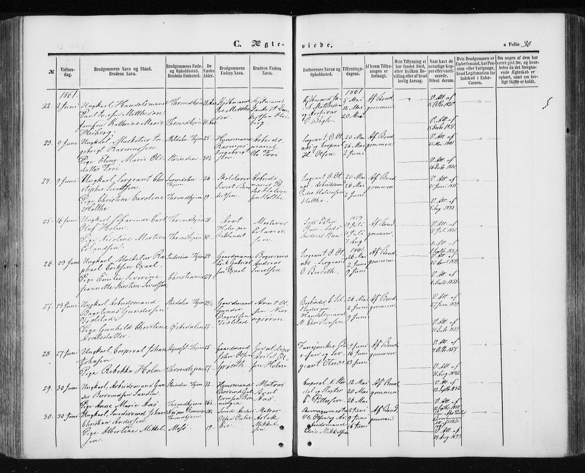 Ministerialprotokoller, klokkerbøker og fødselsregistre - Sør-Trøndelag, SAT/A-1456/601/L0053: Ministerialbok nr. 601A21, 1857-1865, s. 30