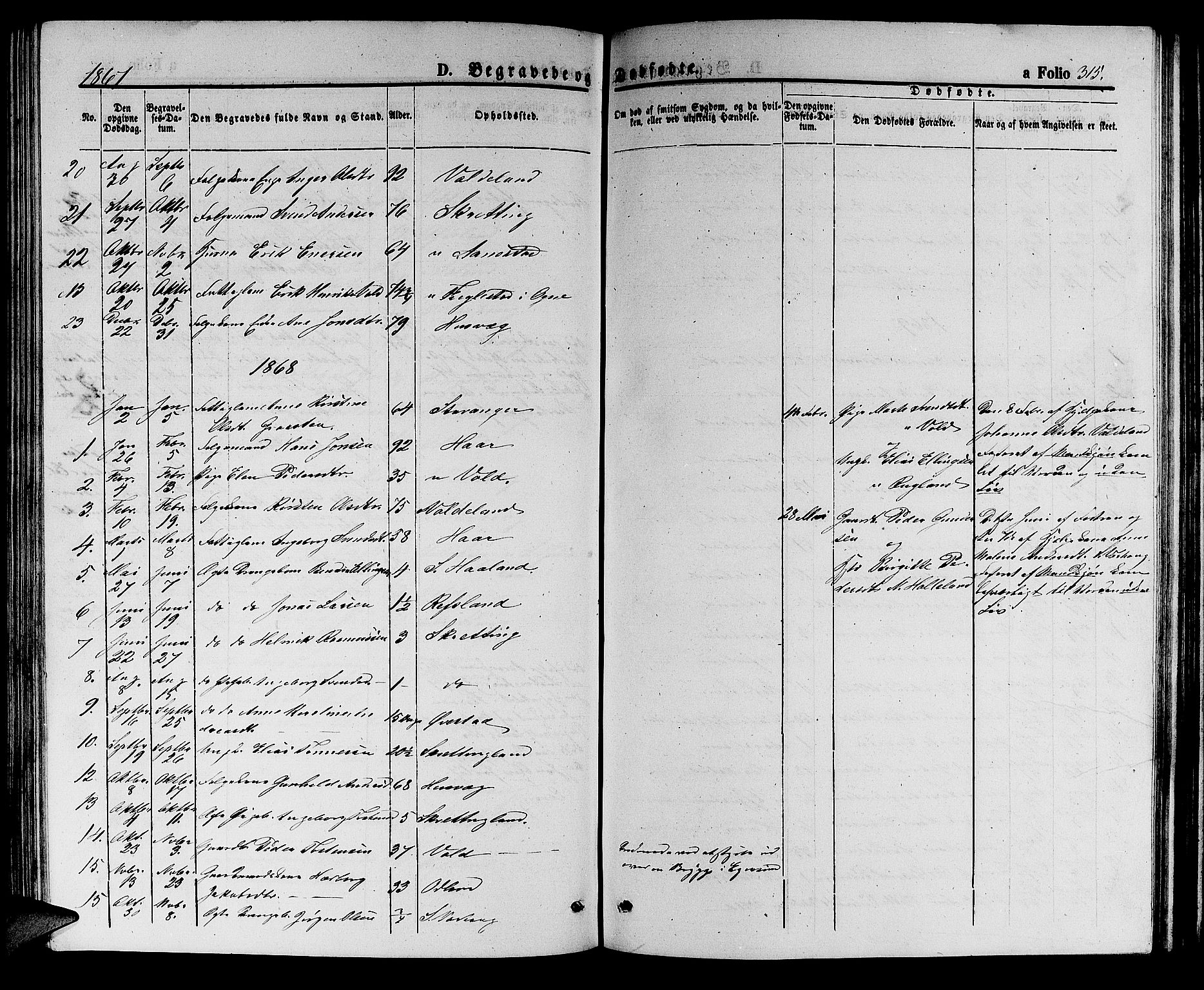Hå sokneprestkontor, AV/SAST-A-101801/001/30BB/L0002: Klokkerbok nr. B 2, 1854-1883, s. 315