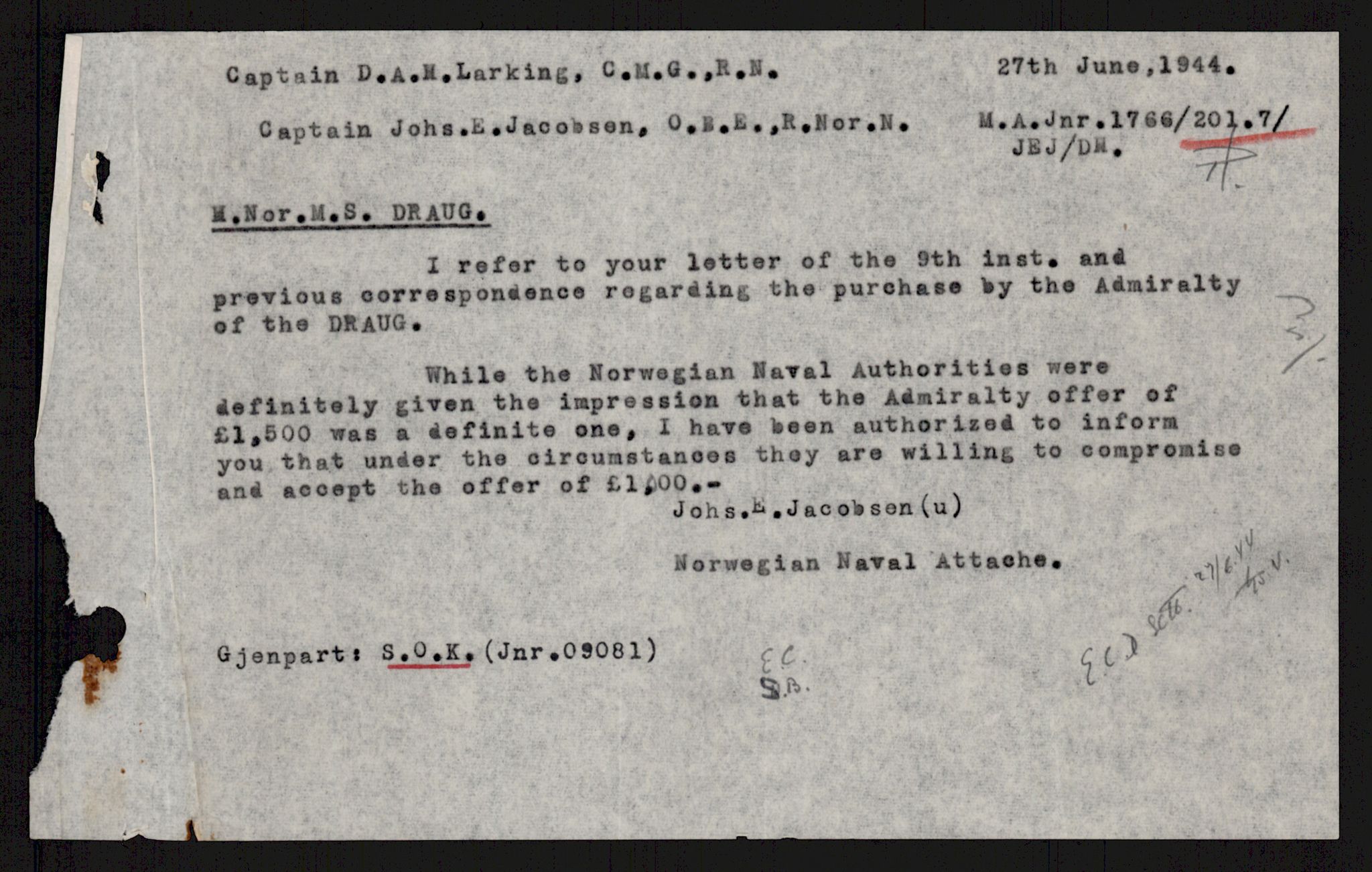 Forsvaret, Sjøforsvarets overkommando, AV/RA-RAFA-2035/D/Dc/L0193: --, 1940-1951, s. 938