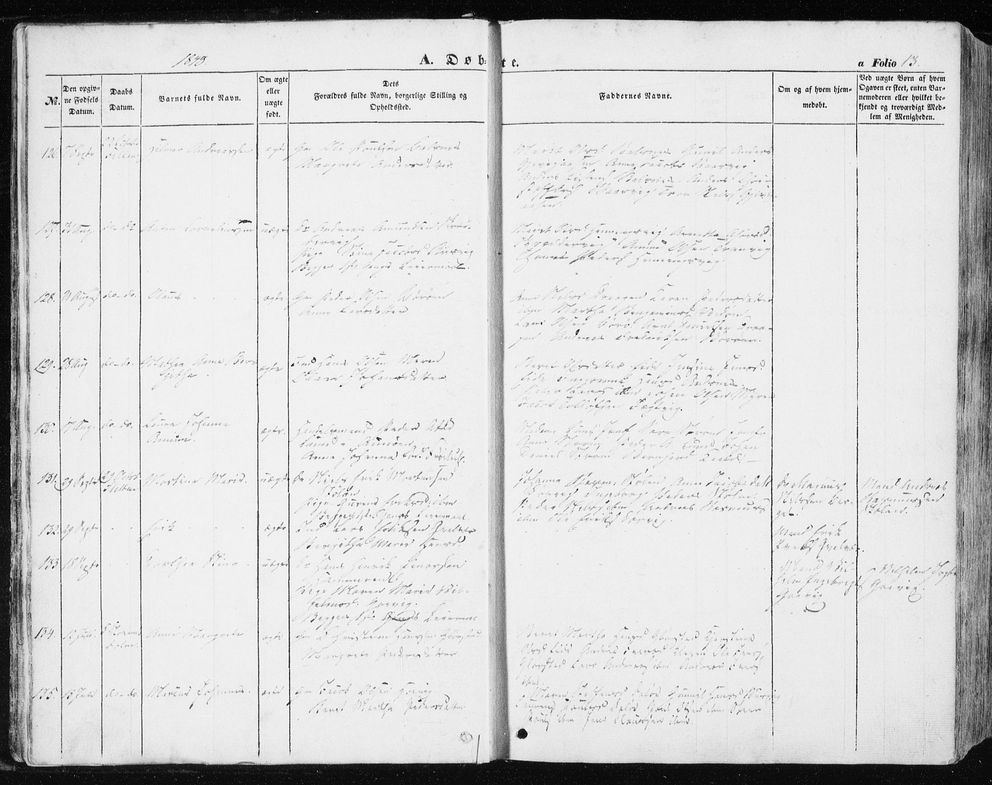 Ministerialprotokoller, klokkerbøker og fødselsregistre - Sør-Trøndelag, SAT/A-1456/634/L0529: Ministerialbok nr. 634A05, 1843-1851, s. 13
