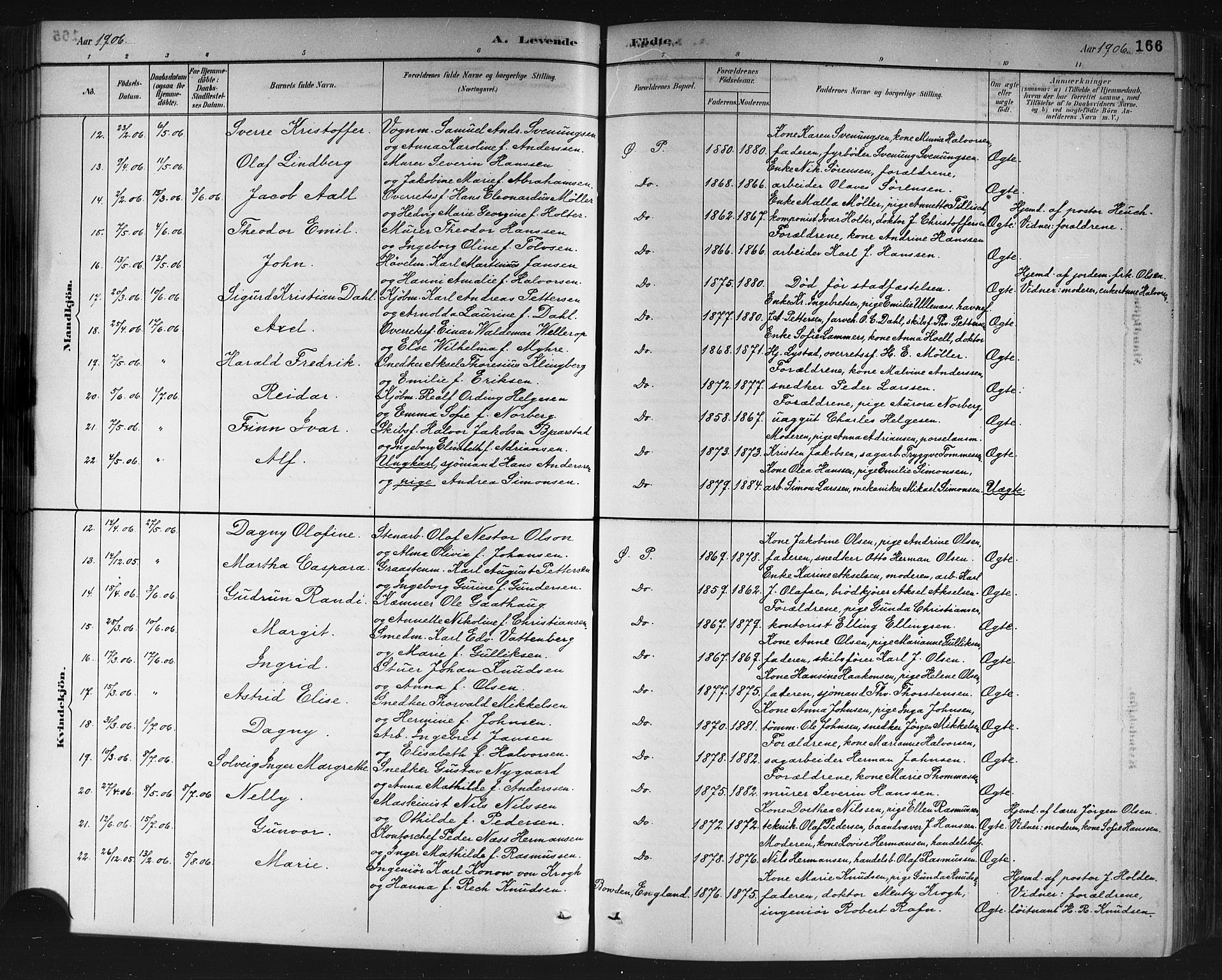 Porsgrunn kirkebøker , AV/SAKO-A-104/G/Gb/L0005: Klokkerbok nr. II 5, 1883-1915, s. 166