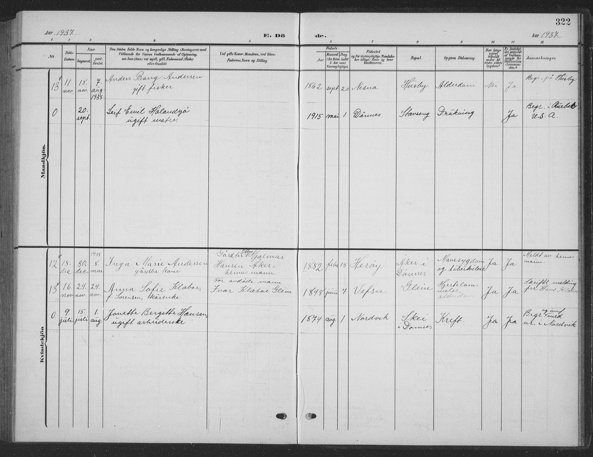 Ministerialprotokoller, klokkerbøker og fødselsregistre - Nordland, AV/SAT-A-1459/835/L0533: Klokkerbok nr. 835C05, 1906-1939, s. 322