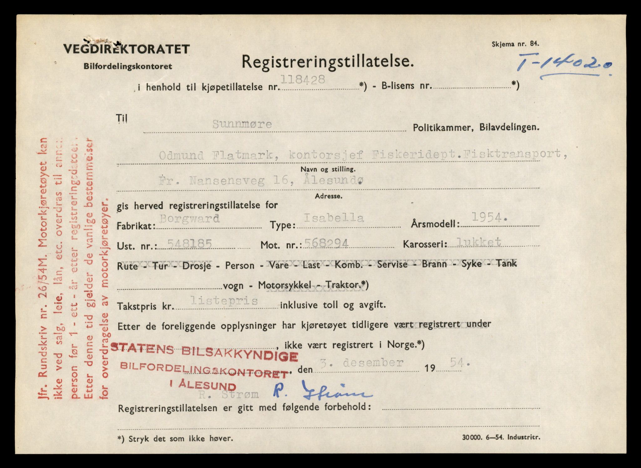 Møre og Romsdal vegkontor - Ålesund trafikkstasjon, AV/SAT-A-4099/F/Fe/L0042: Registreringskort for kjøretøy T 13906 - T 14079, 1927-1998, s. 1735