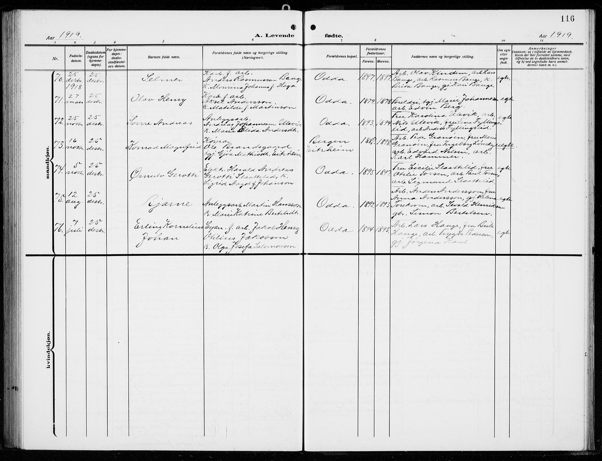 Odda Sokneprestembete, AV/SAB-A-77201/H/Hab: Klokkerbok nr. B  2, 1910-1923, s. 116