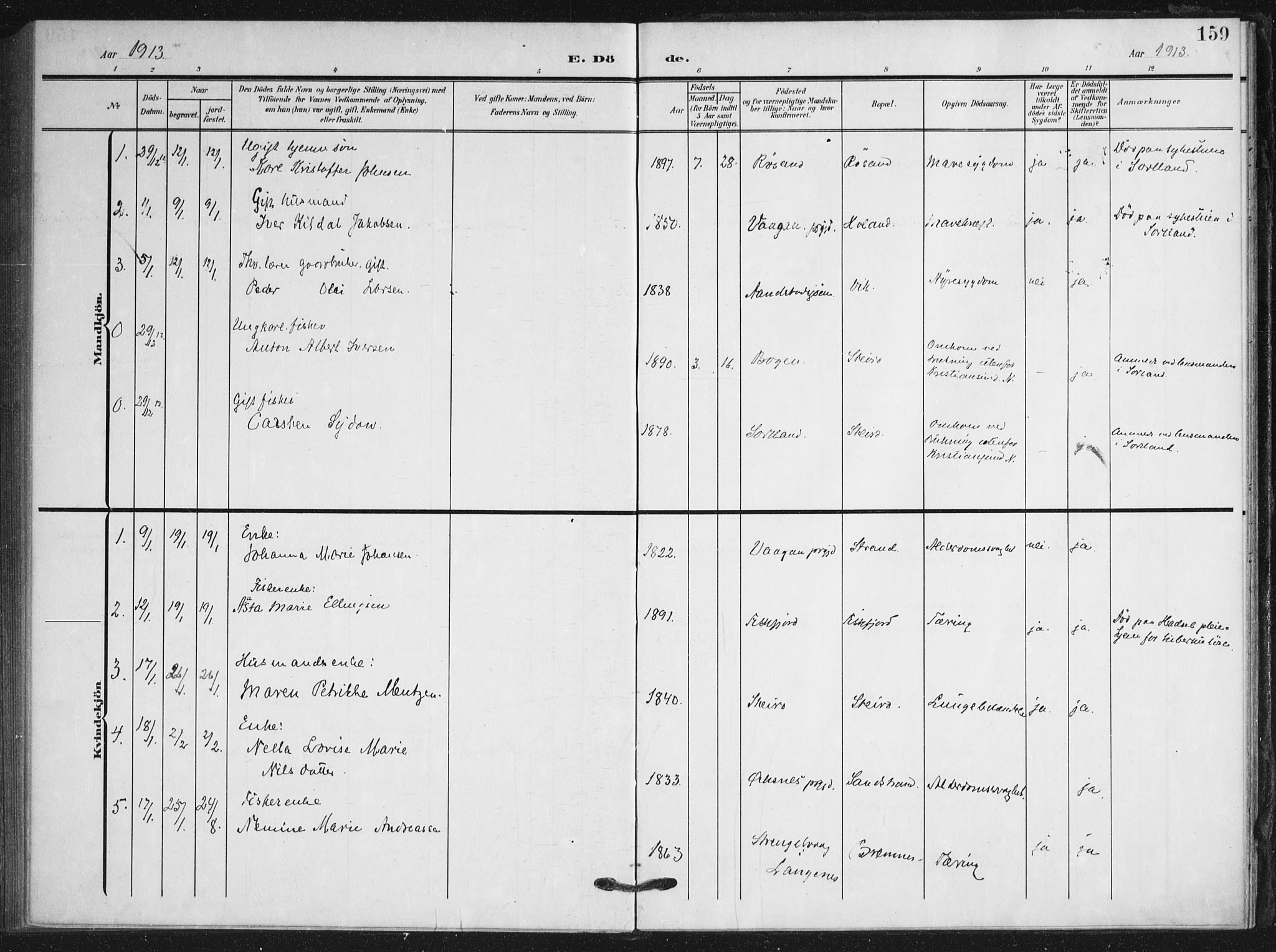 Ministerialprotokoller, klokkerbøker og fødselsregistre - Nordland, SAT/A-1459/895/L1373: Ministerialbok nr. 895A08, 1905-1915, s. 159