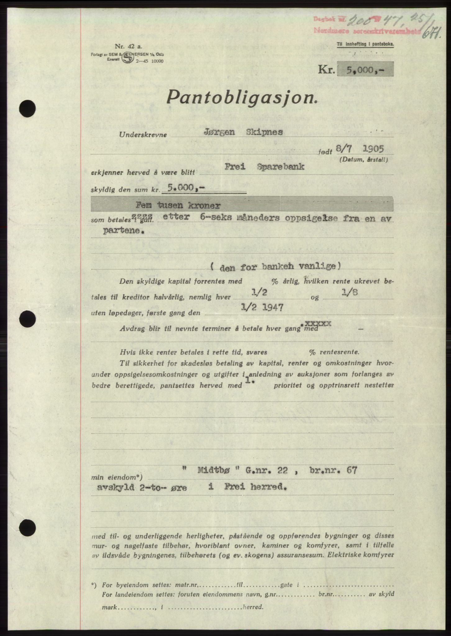 Nordmøre sorenskriveri, SAT/A-4132/1/2/2Ca: Pantebok nr. B95, 1946-1947, Dagboknr: 200/1947