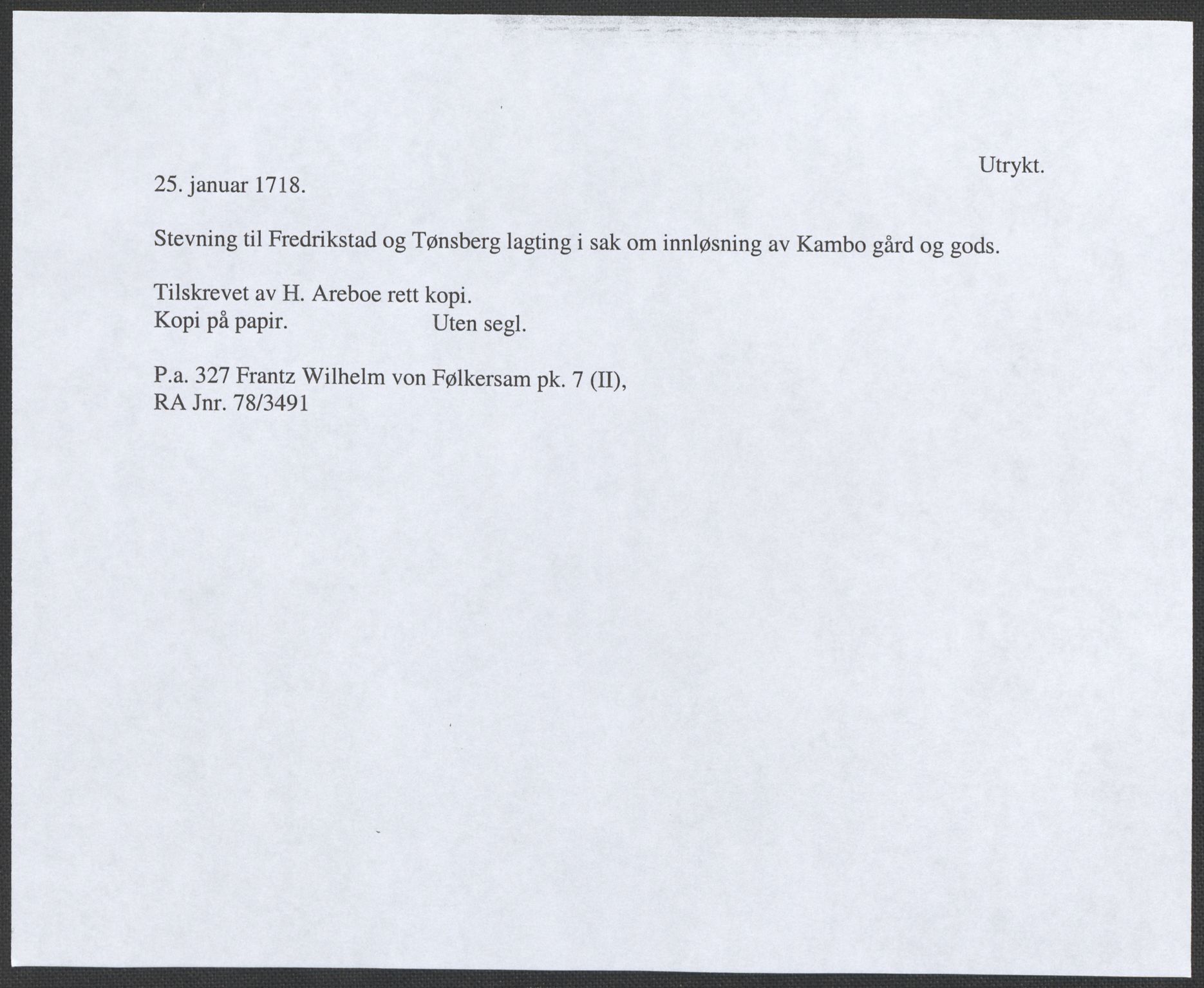 Riksarkivets diplomsamling, RA/EA-5965/F12/L0005: Pk. 7 (II), 1613-1721, s. 125