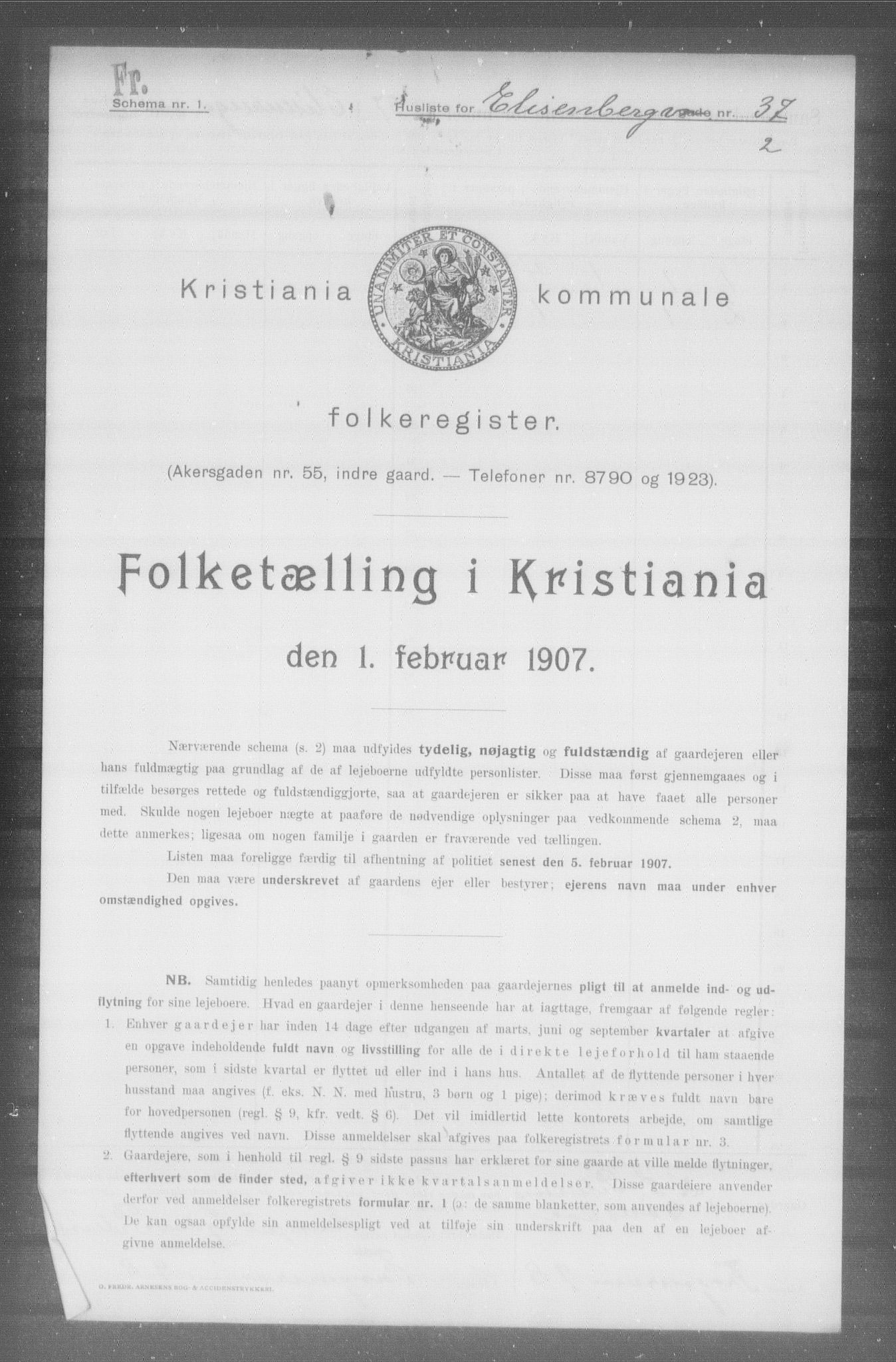 OBA, Kommunal folketelling 1.2.1907 for Kristiania kjøpstad, 1907, s. 10500